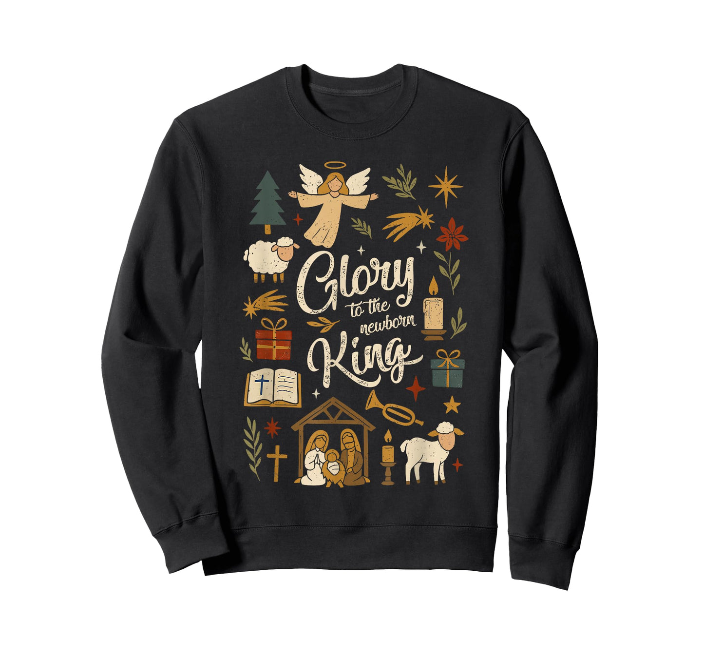 Glory to The Newborn King Christmas Nativity Scene Christian T-Shirt