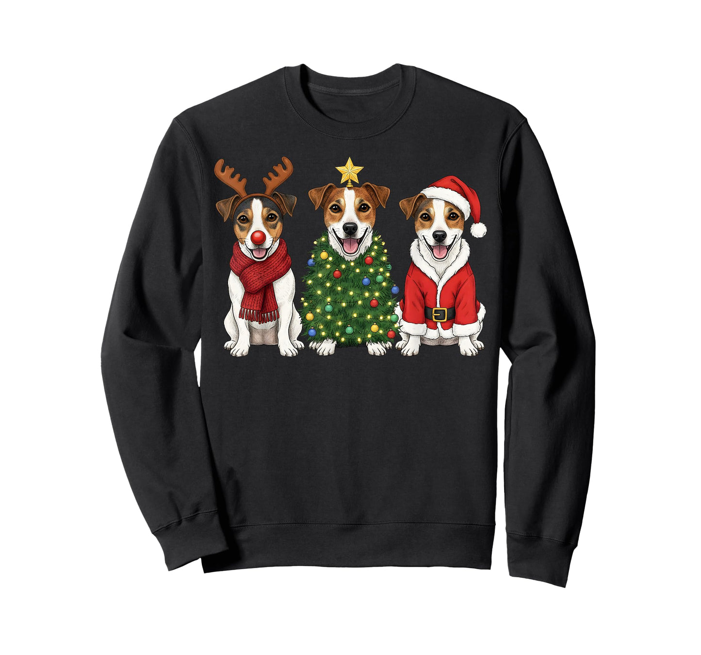 Retro Christmas Jack Russell Terrier Santa Reindeer Dog T-Shirt
