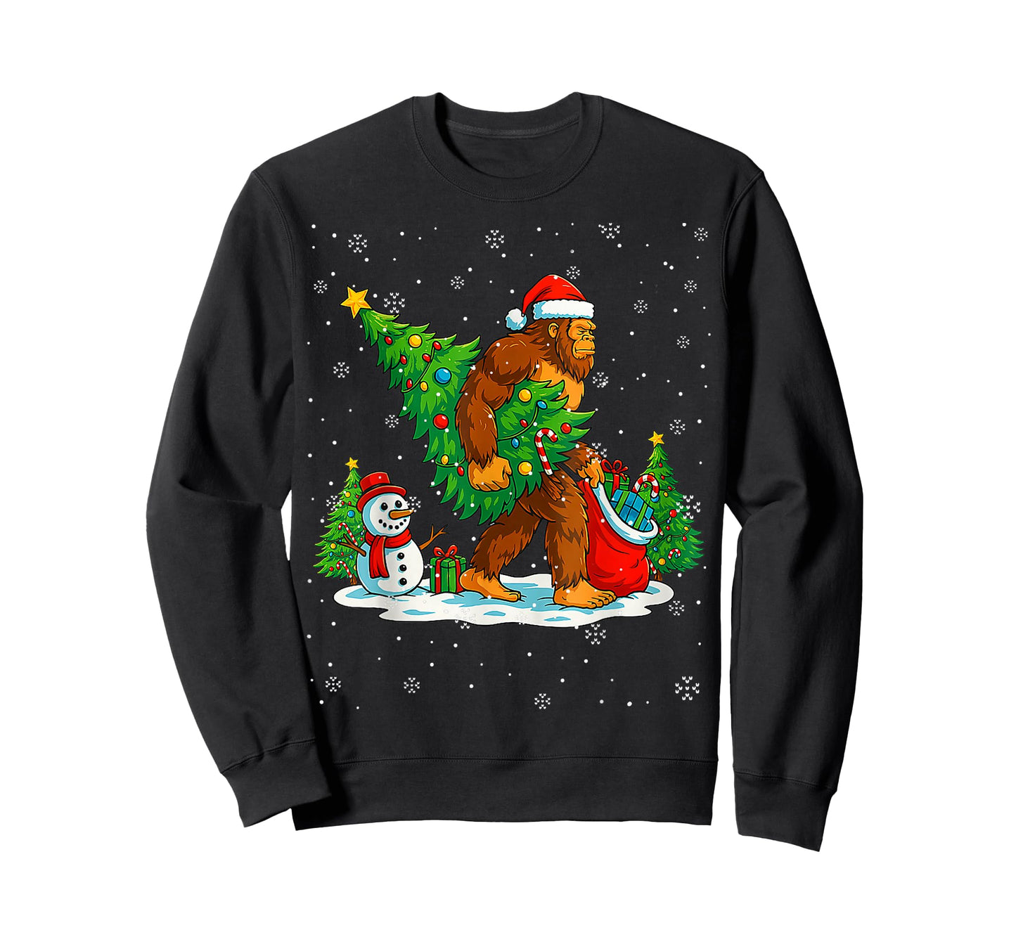 Santa Bigfoot Christmas Tree Xmas Lights Funny Sasquatch Men T-Shirt