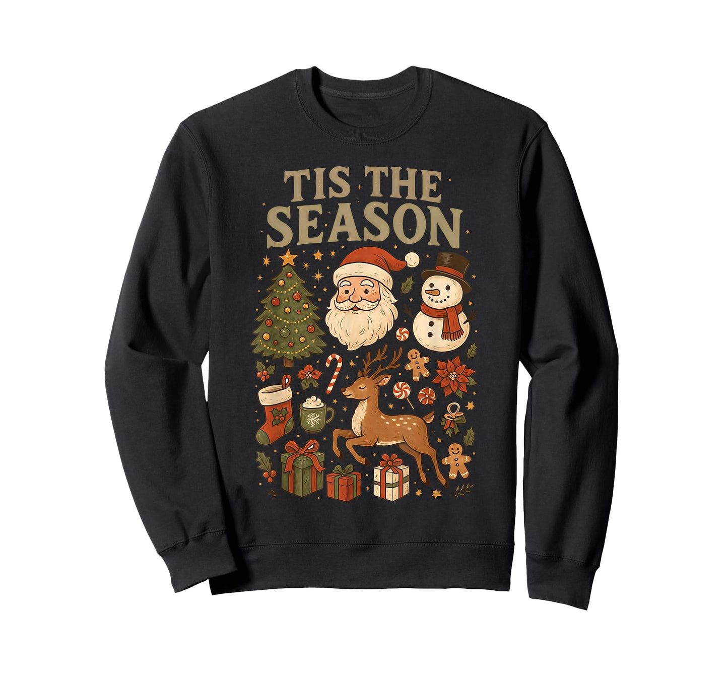 Retro Funny Santa Tis The Season Christmas Doodles Snowman T-Shirt