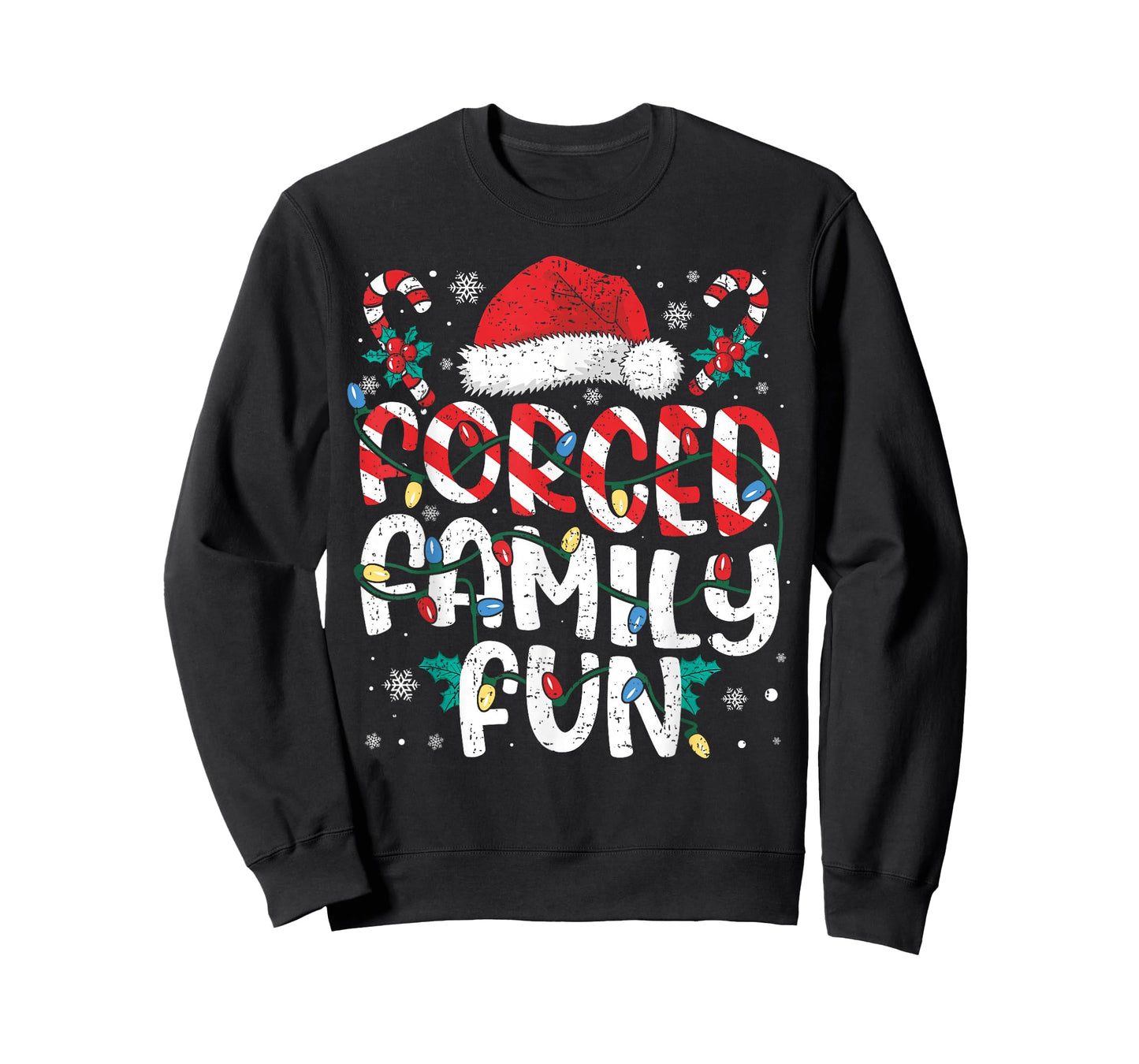 Forced Family Fun Funny Xmas Lights Sarcastic Joke Pajamas T-Shirt
