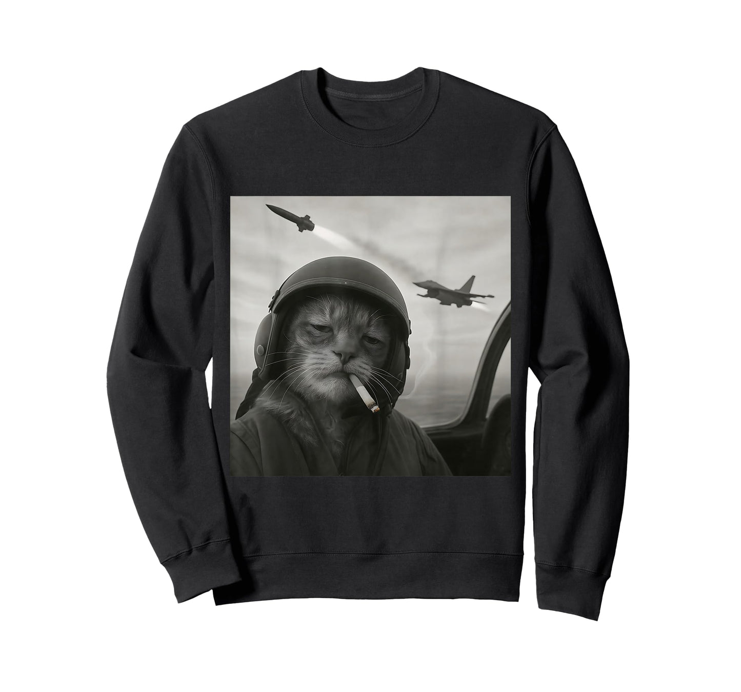 Cat Smoking Cigarette Jet Pilot Funny Meme Cat T-Shirt