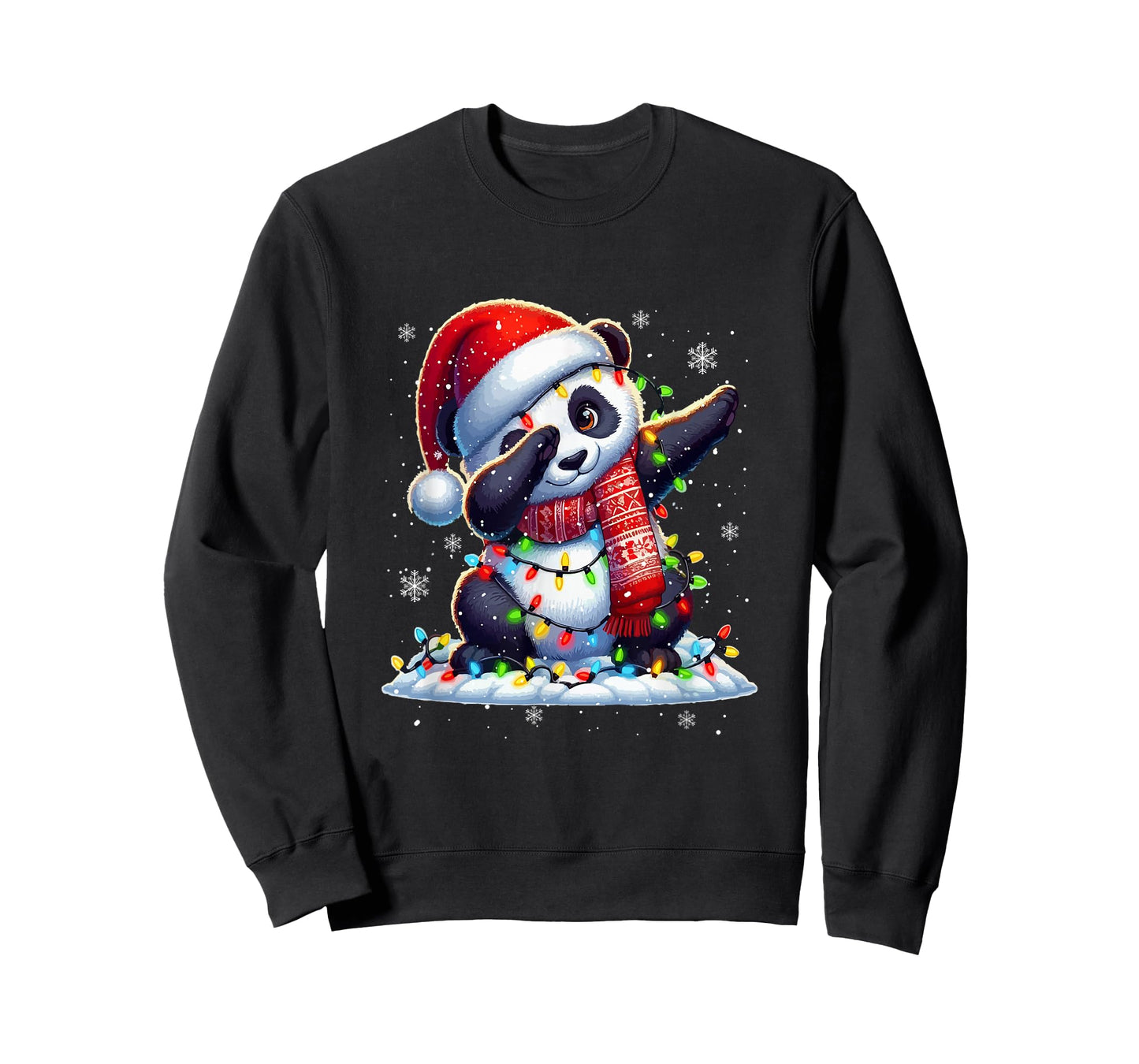 Dabbing Panda Santa Xmas Colorful Lights Wild Animal Lover T-Shirt
