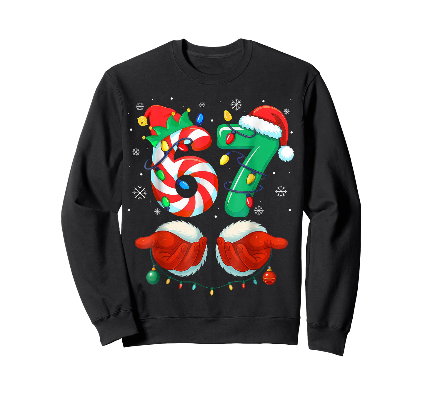 Funny Six Seven 67 Meme 6 7 Christmas Santa Hand Boys Teens T-Shirt