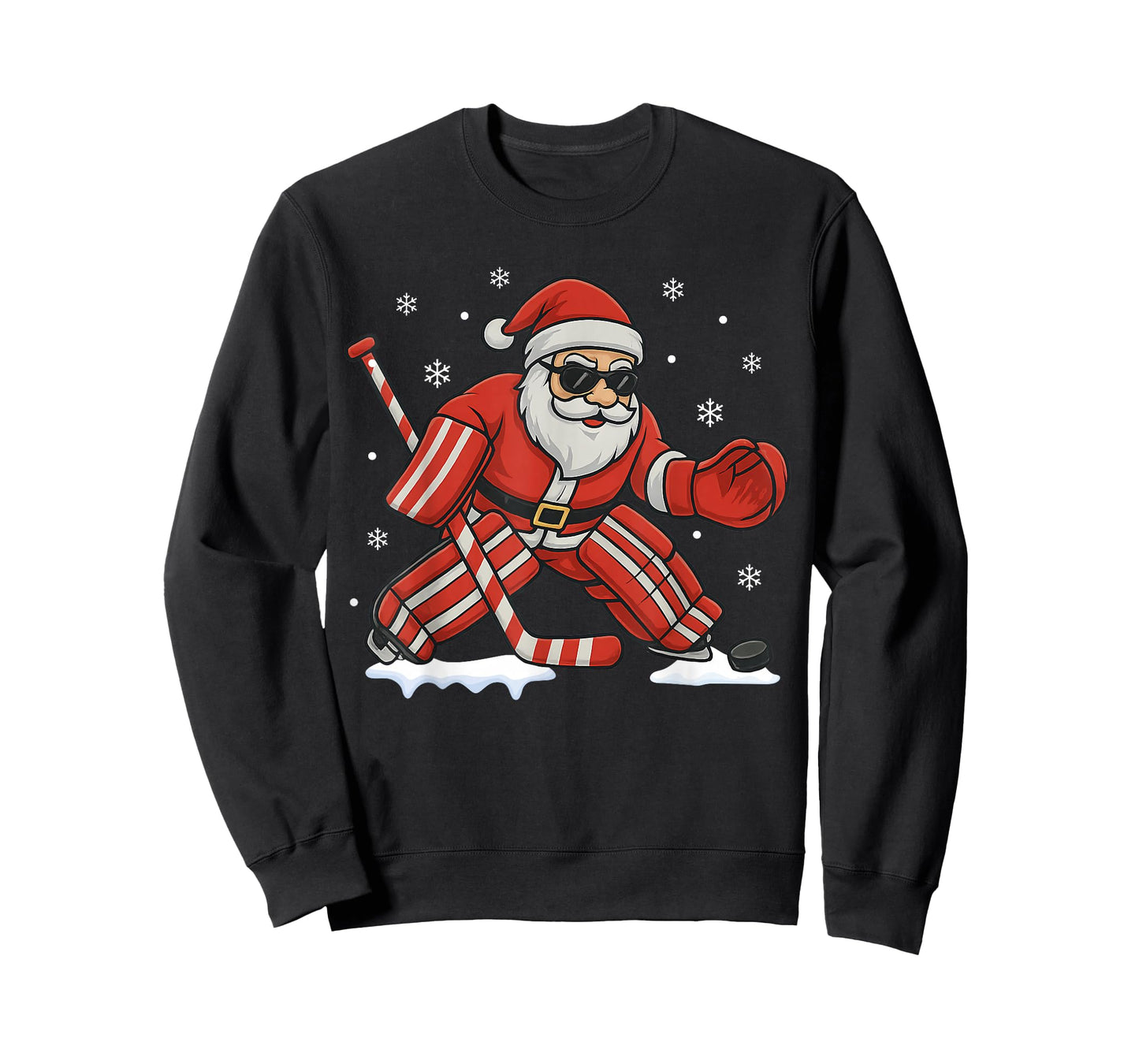 Santa Playing Ice Hockey Goalie Christmas T-Shirt