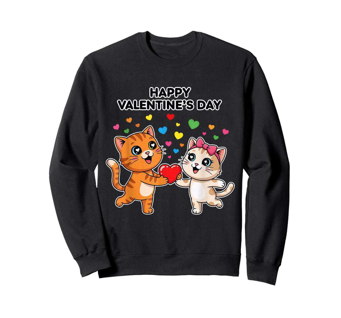 Happy Valentine’s Day Cute Cats Love Heart Cartoon T-Shirt
