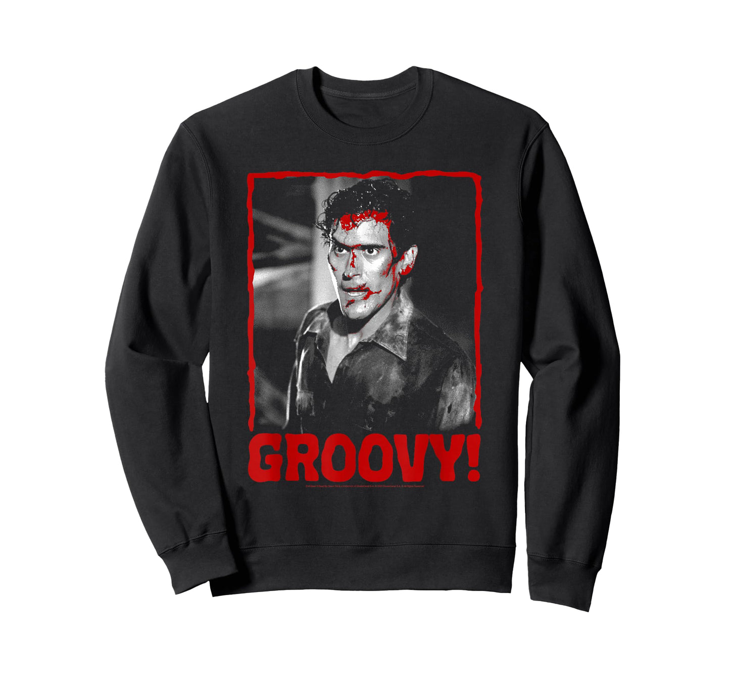 Evil Dead 2 Ash Bloody Groovy Photo Retro Horror Movie T-Shirt
