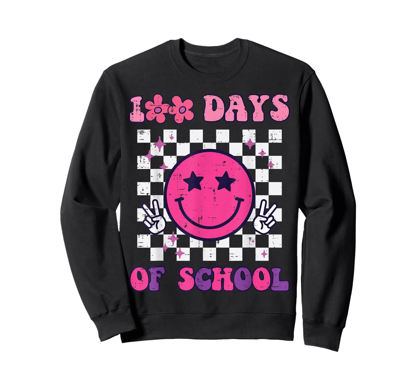 100 Days of School Happy Face Peace Vintage 100th Day Kids T-Shirt
