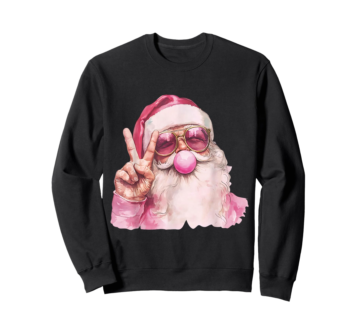 Pink Santa Peace Sign Bubblegum Christmas Vibes T-Shirt