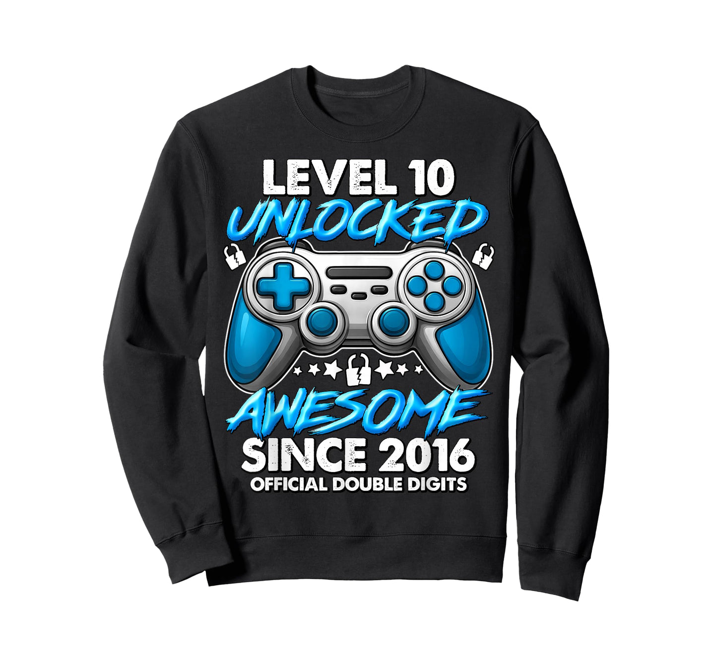 Official Double Digits Level 10 Unlocked 10th Birthday Boy T-Shirt