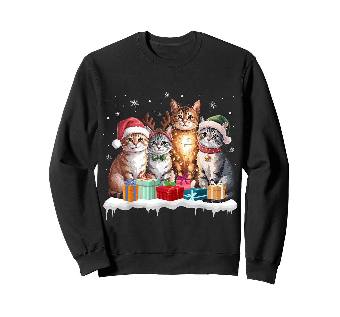 Cute Cat Christmas Tree Santa Xmas Lights Cats Kitten Lover T-Shirt