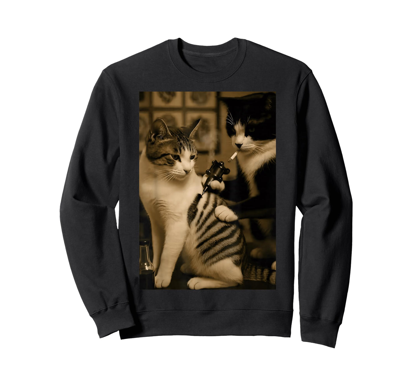 Retro Tattoo Cat Meme Smoking Cat Humor Cat Lover Tattooist T-Shirt