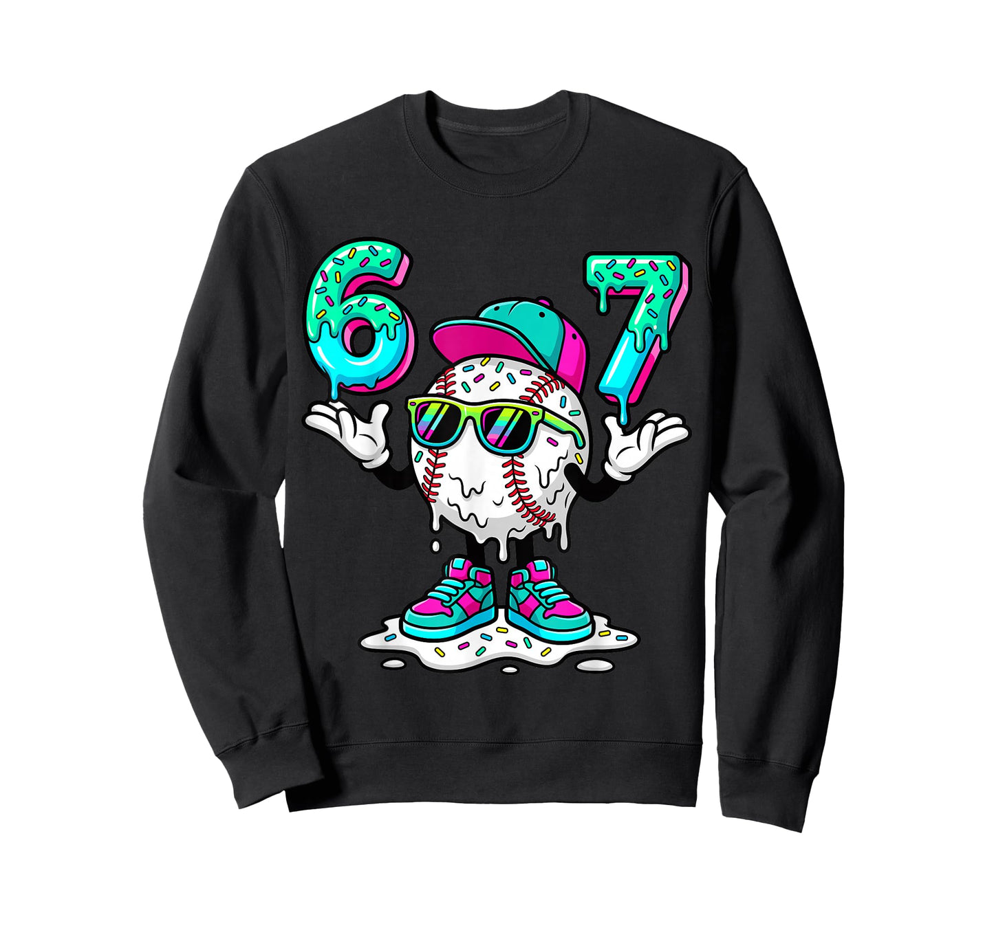 67 Meme Six Seven 6 7 Meme Funny Baseball Ice Cream Drip T-Shirt