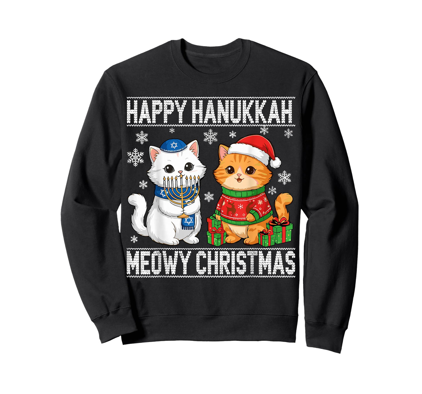 Cats Lover Meowy Christmas Happy Hanukkah T-Shirt