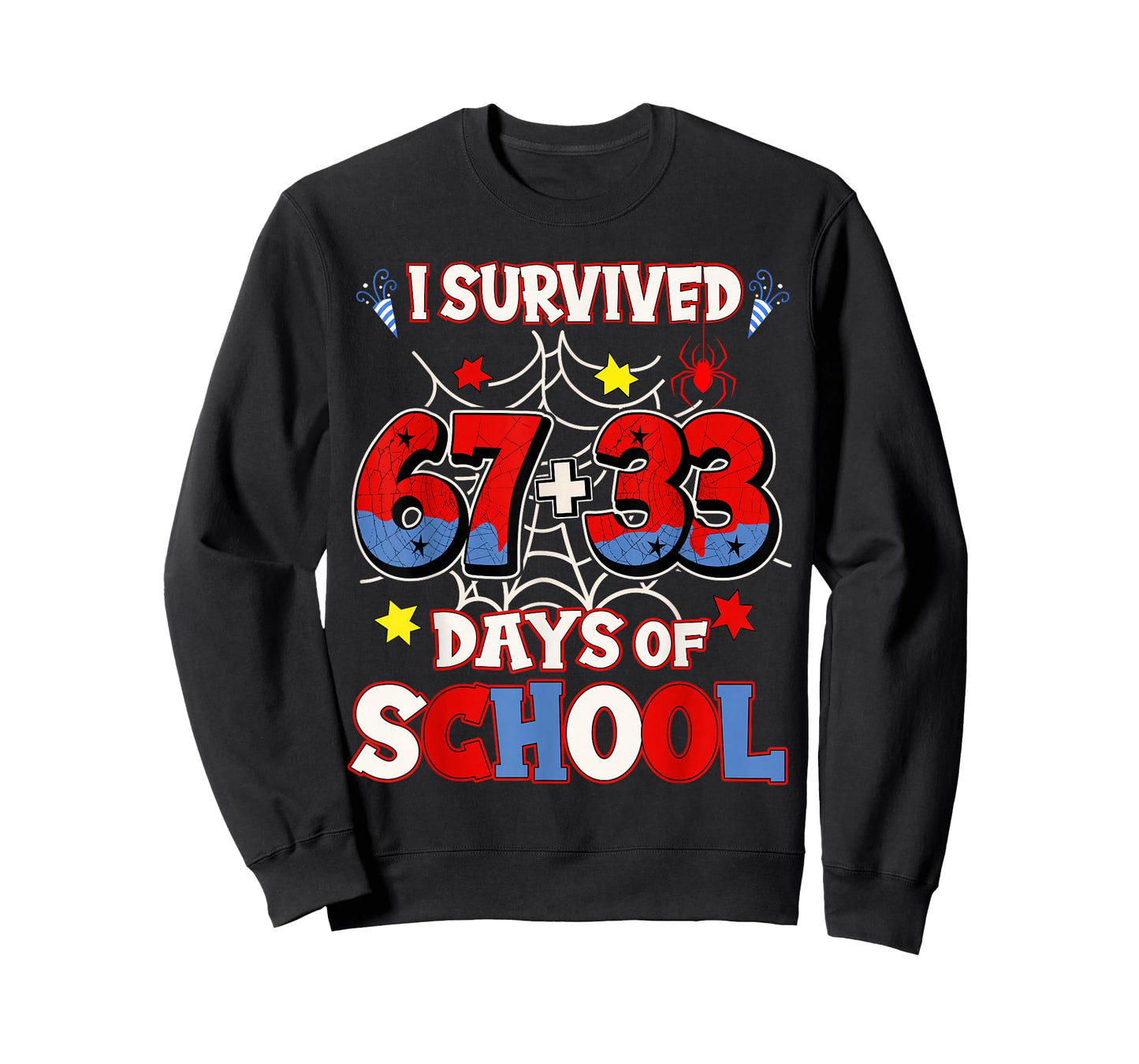 I Survived 67 + 33 Days of School 100th Day Boys Spider Web T-Shirt