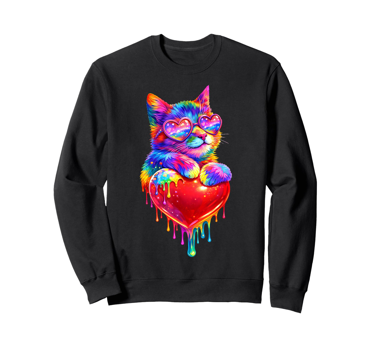 Colorful Cat Holding Heart Drip Valentines Day Kitty Meow T-Shirt