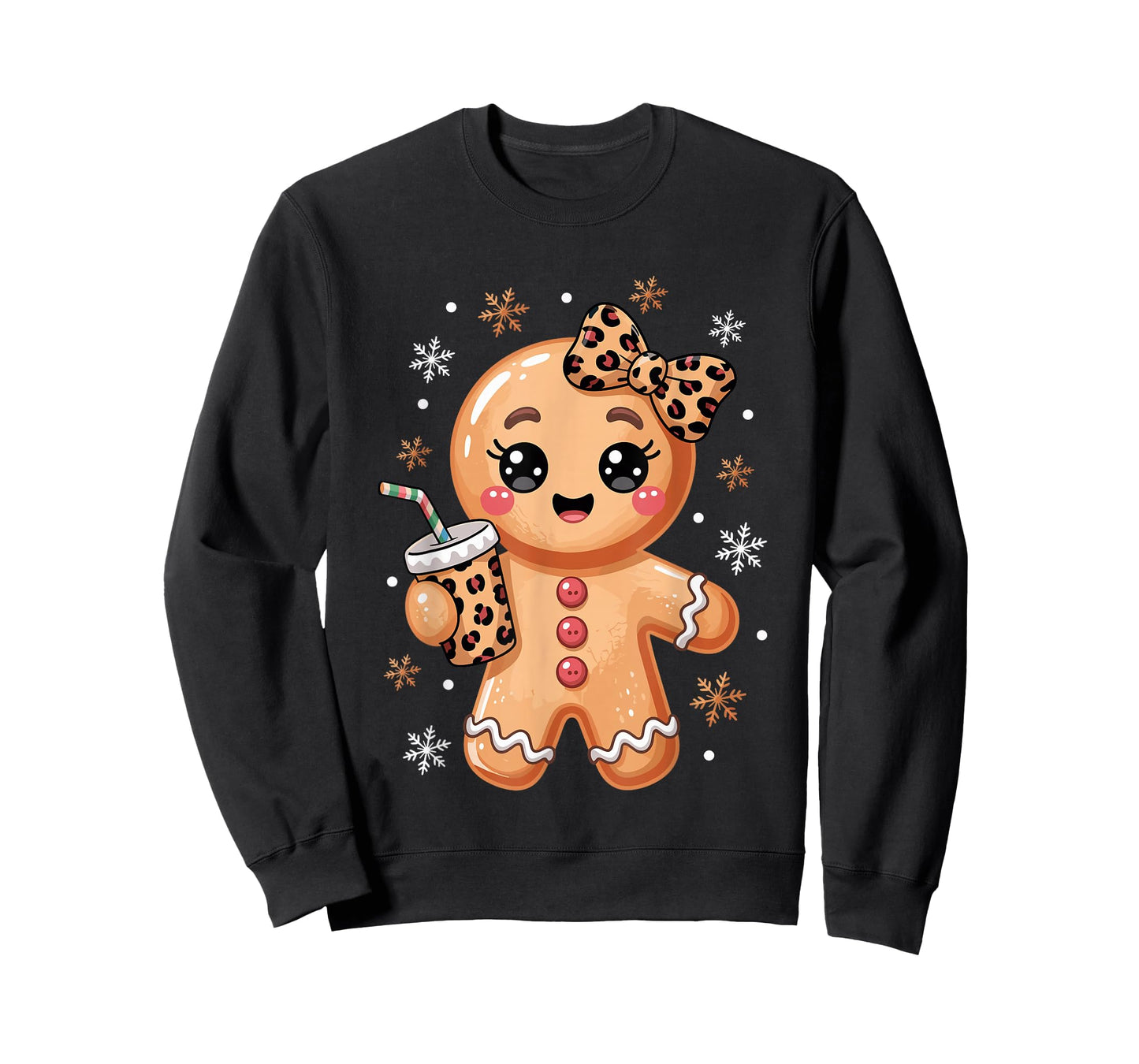 Cute Gingerbread Leopard Coquette Bow Christmas Gingerbread T-Shirt