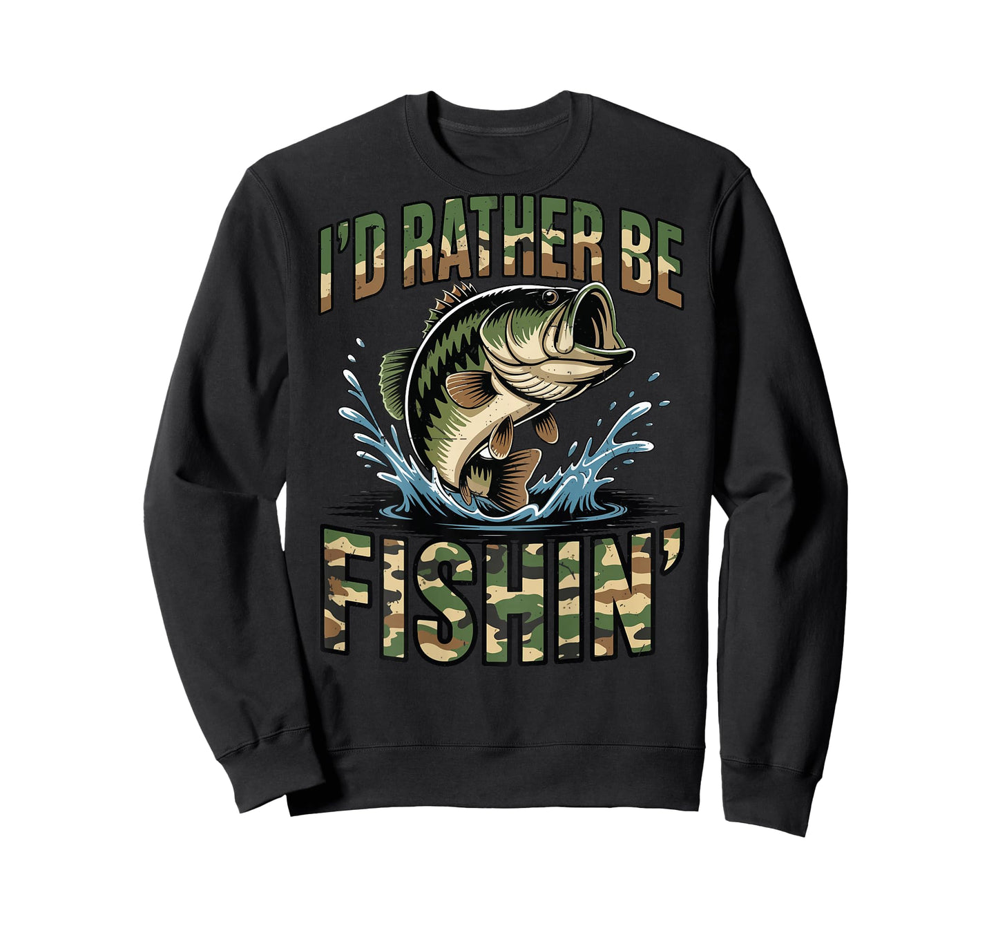Youth Id Rather Be Fishing Camo Old School Bass Fish Funny T-Shirt