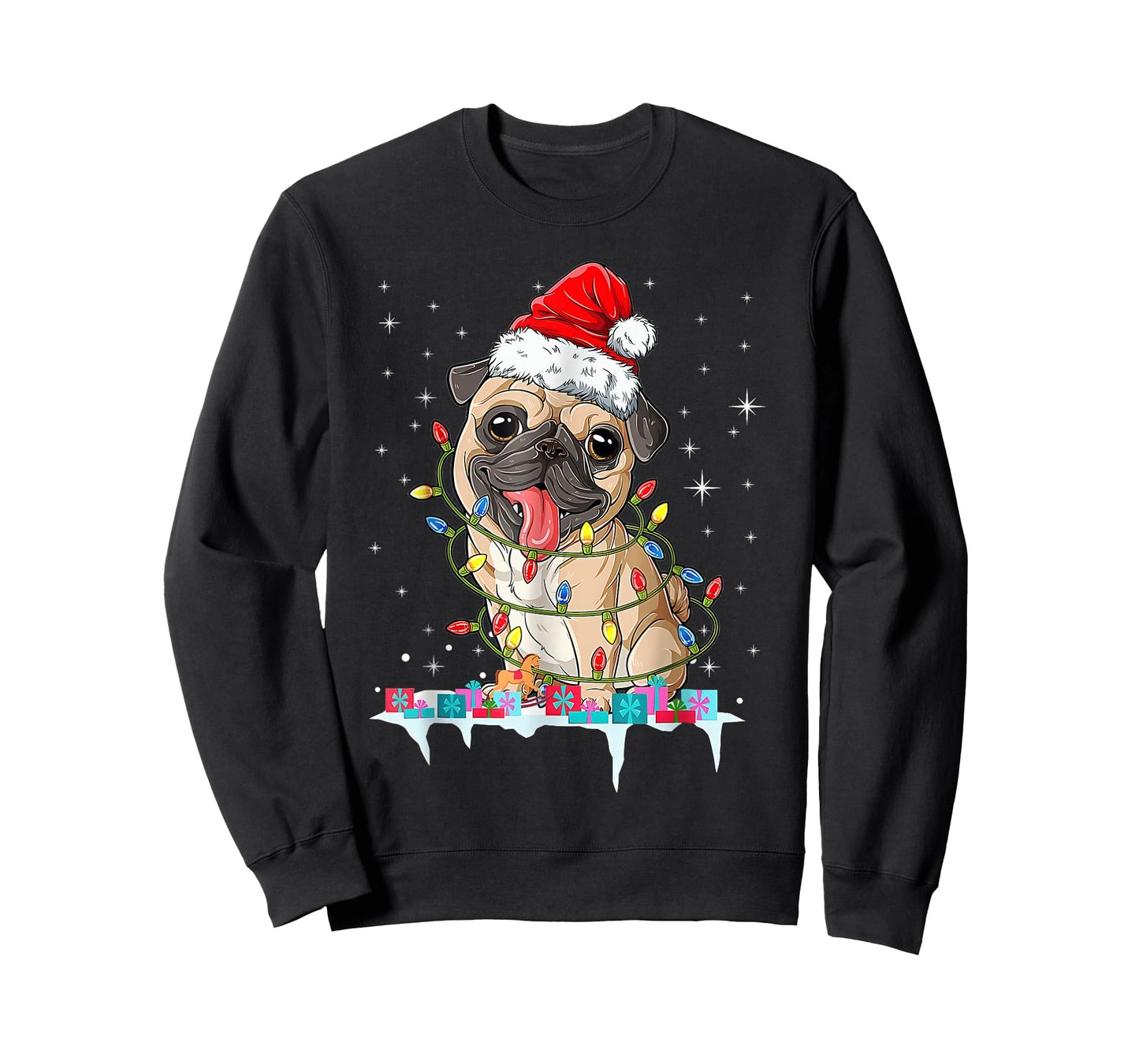 Pug Christmas Tree Lights Santa Dog Xmas T-Shirt