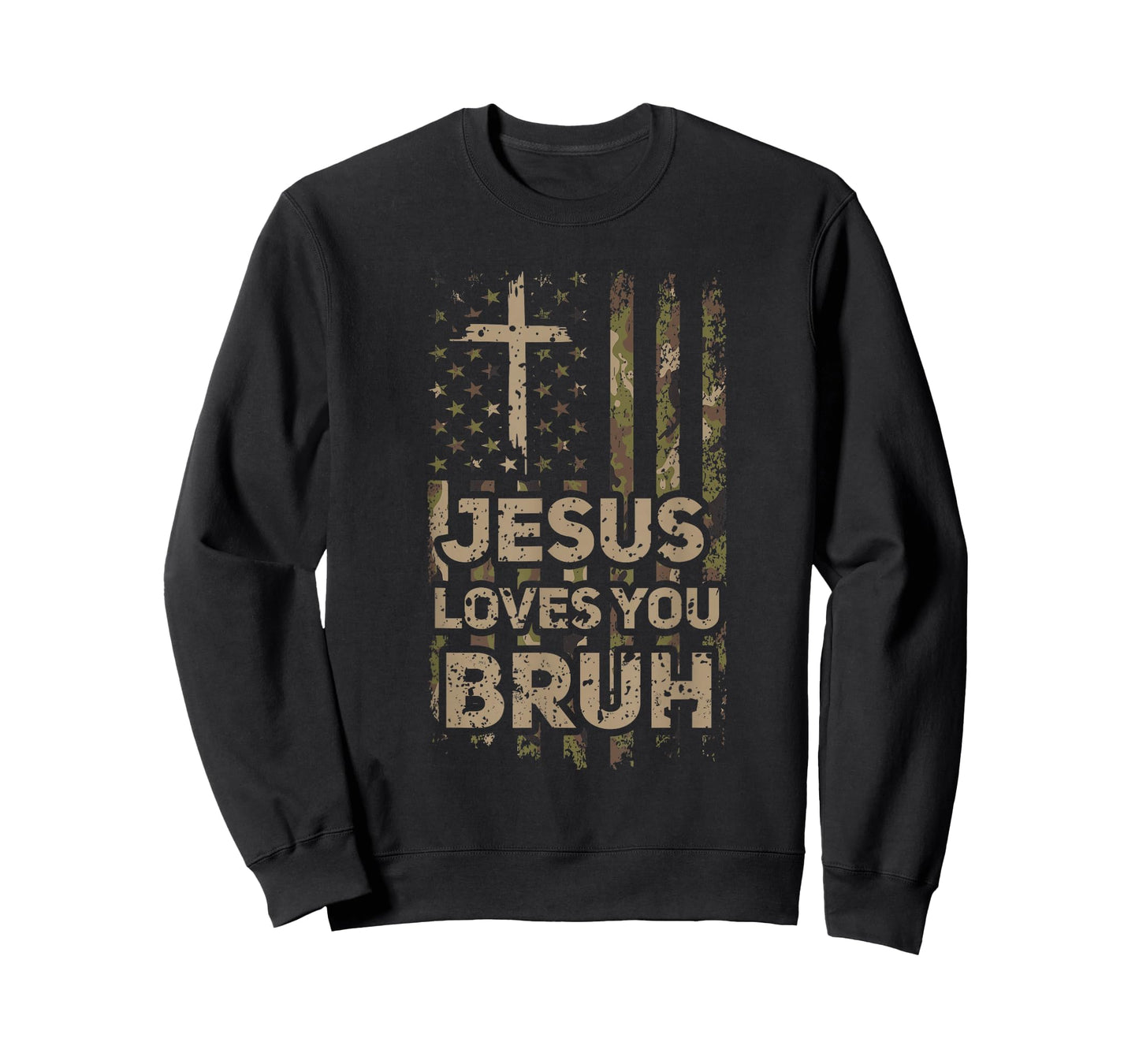 Jesus Loves You Bruh Camo Christian USA Flag Men Hunter T-Shirt
