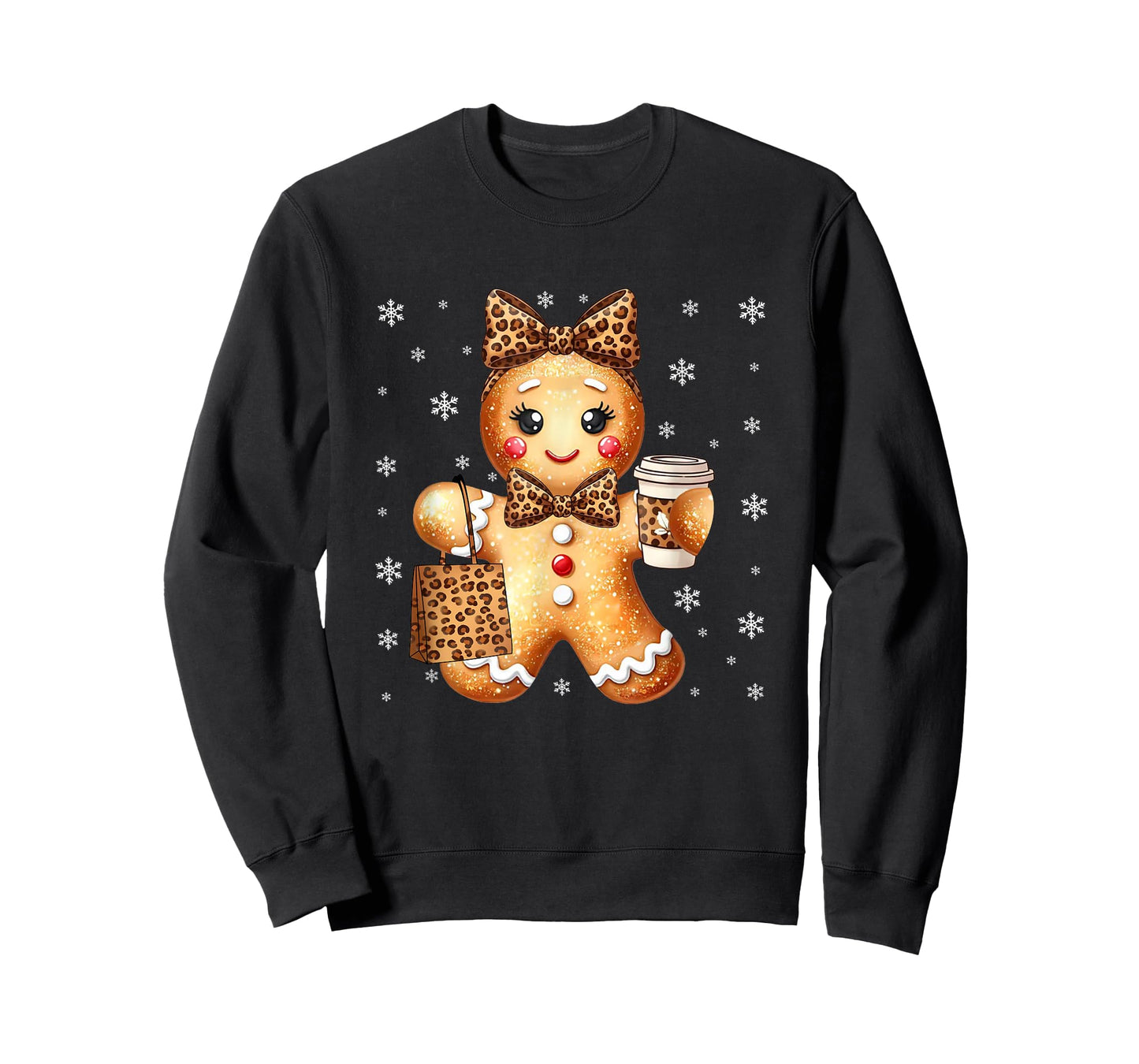 Coquette Cute Gingerbread Leopard Bow Christmas Girls Women T-Shirt