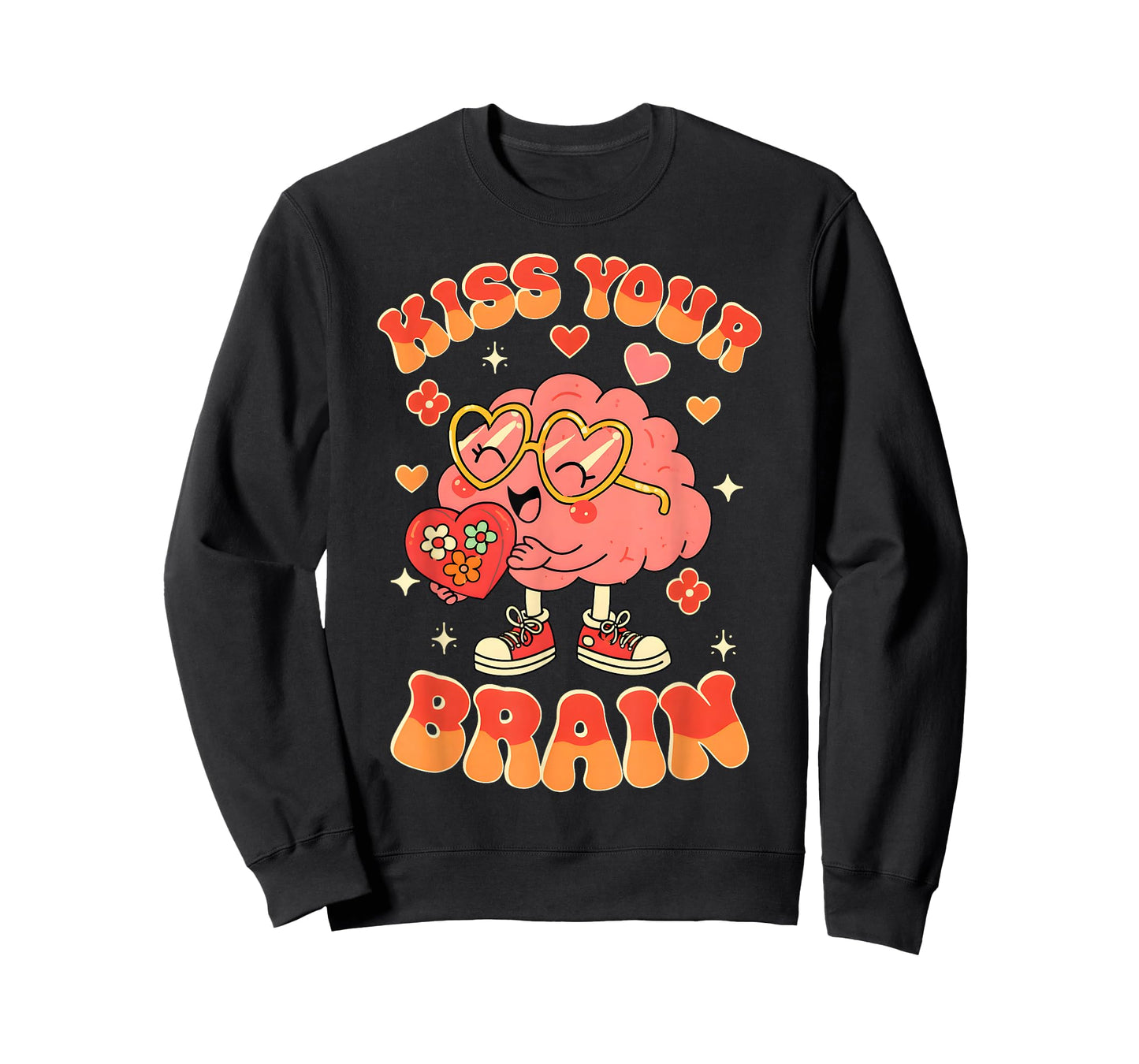 Valentine Kiss Your Brain Retro Teacher Squad Heart Kid T-Shirt