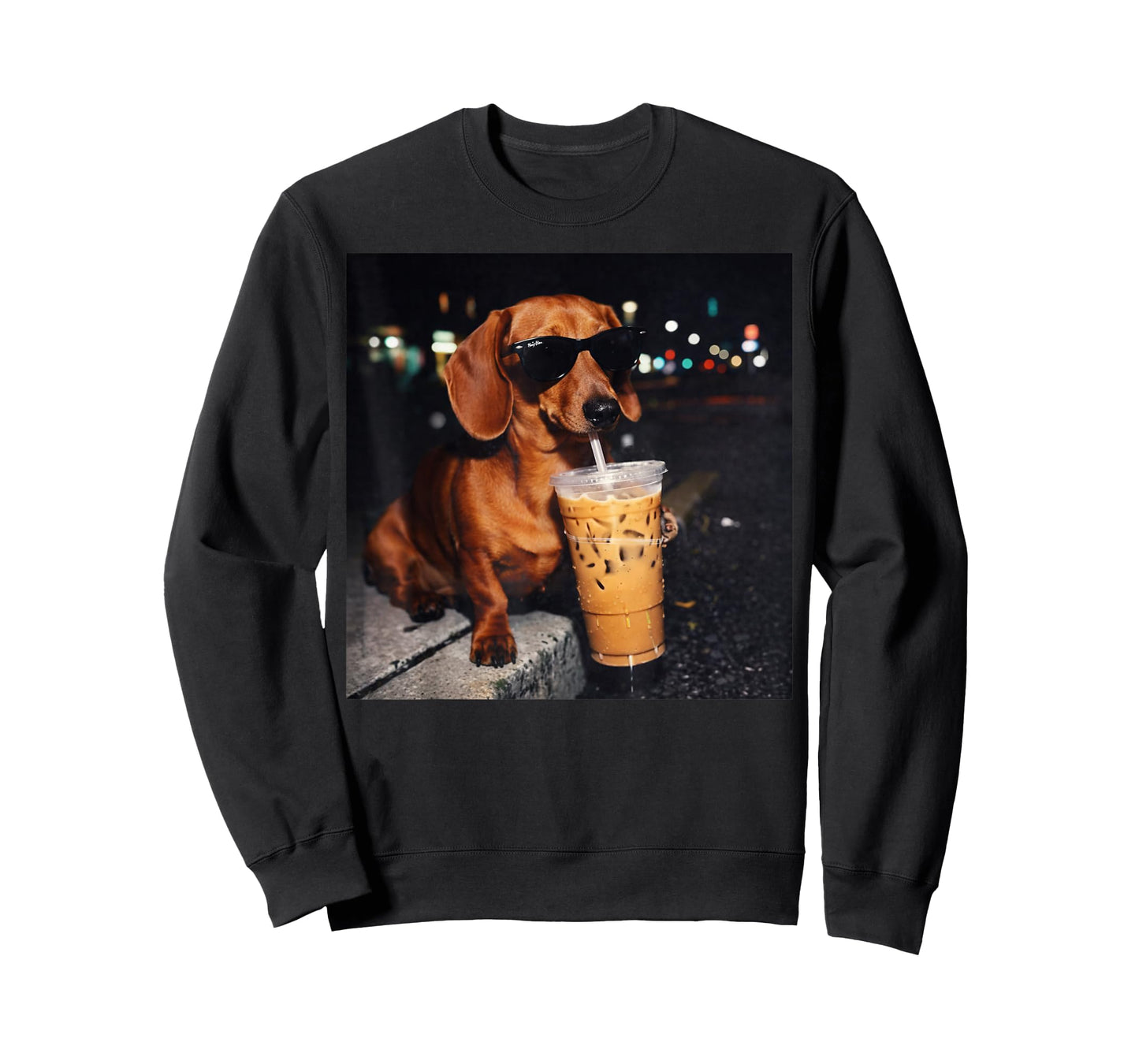 Funny Dachshund Drinking Iced Coffee Lover Humor T-Shirt