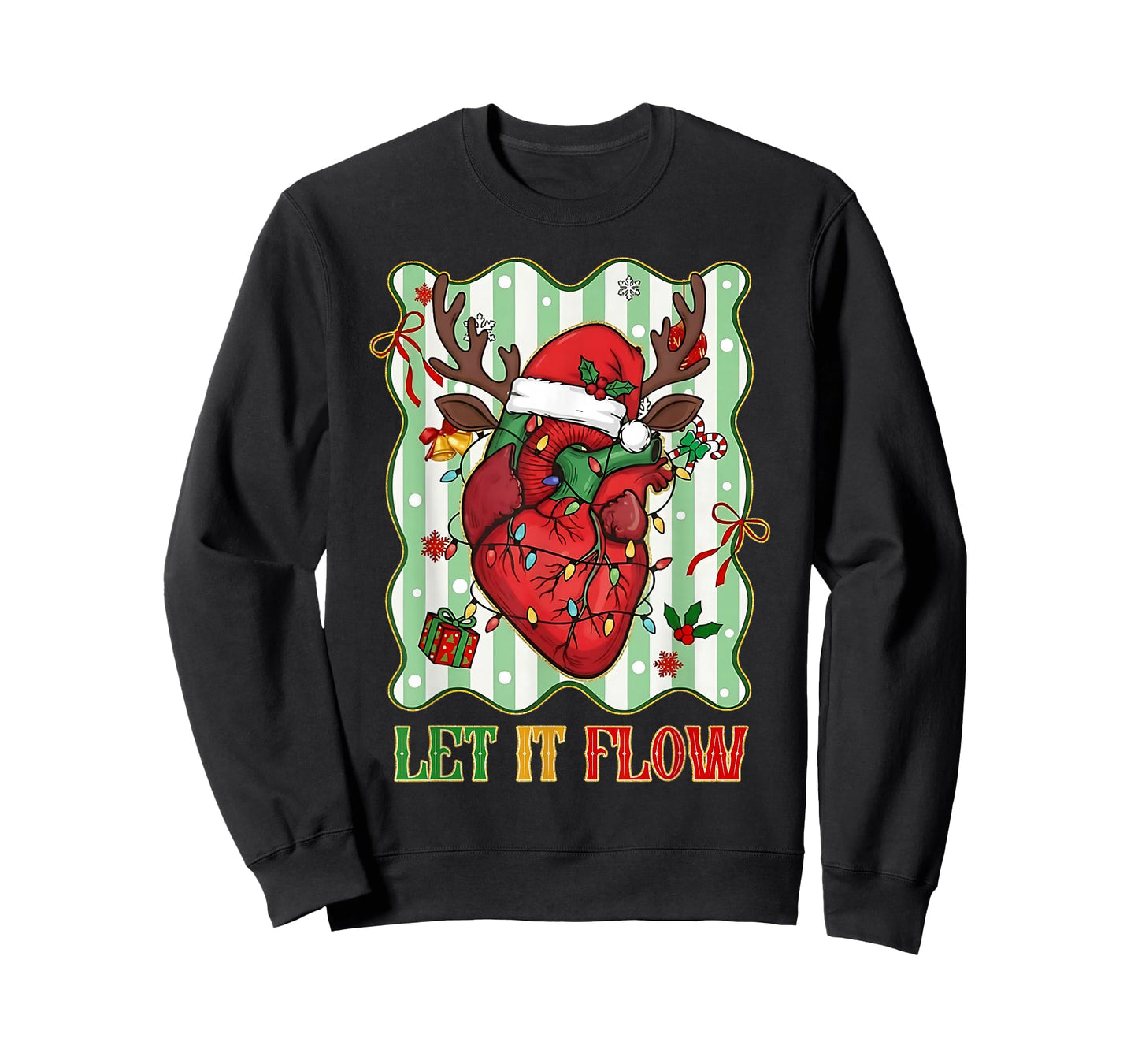 Funny Let It Flow Anatomy Heart Cardiac Nurse Santa Hat Xmas T-Shirt