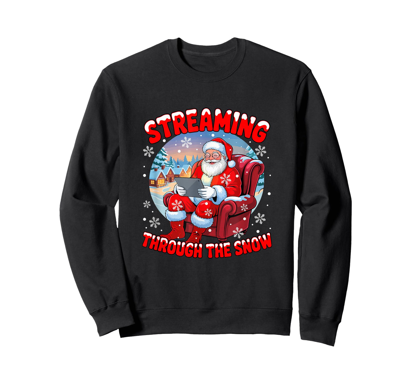 Streaming Through The Snow Christmas Santa Funny Streamer T-Shirt