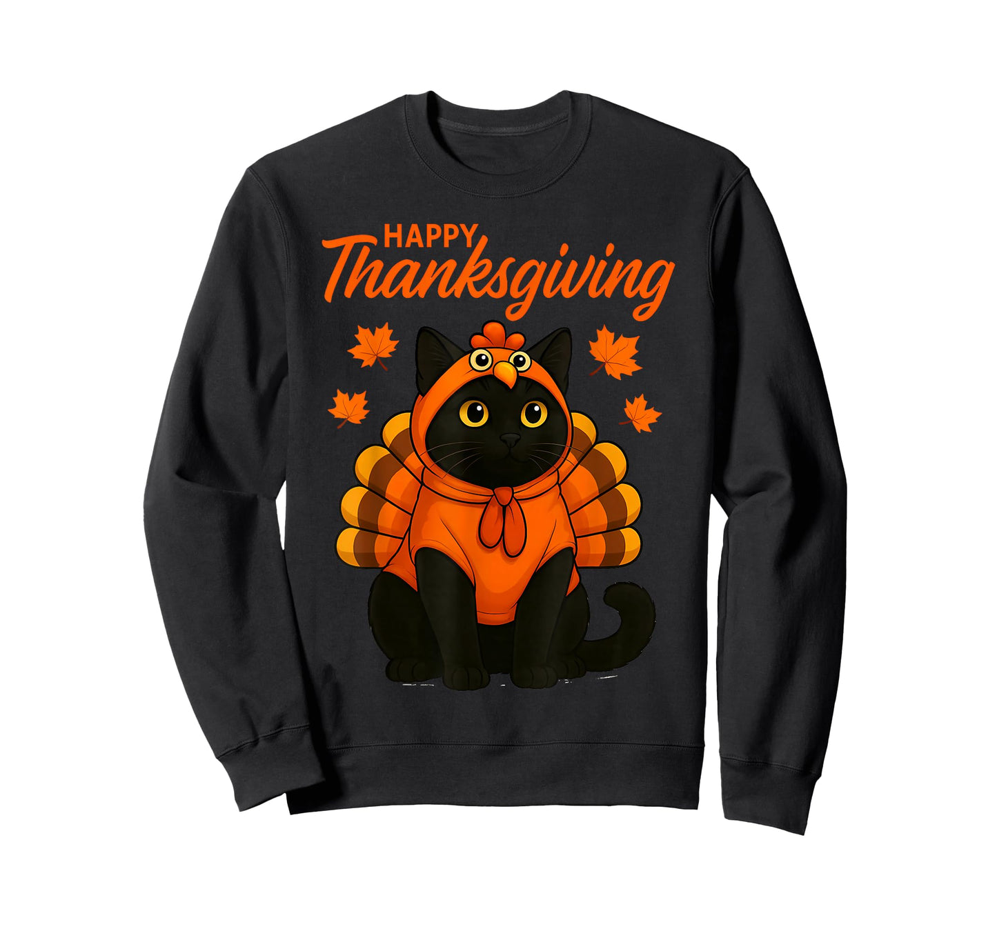 Cute Black Cat Turkey Happy Thanksgiving Fall Meow Cat Lover T-Shirt