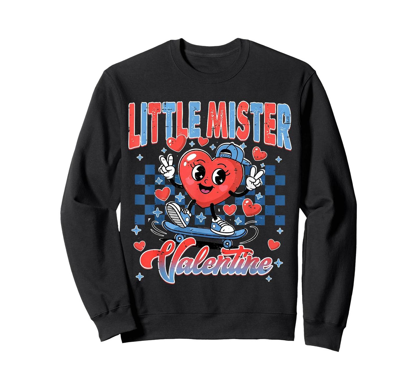 Retro Checkered Little Mister Valentine Skating Heart Boys T-Shirt