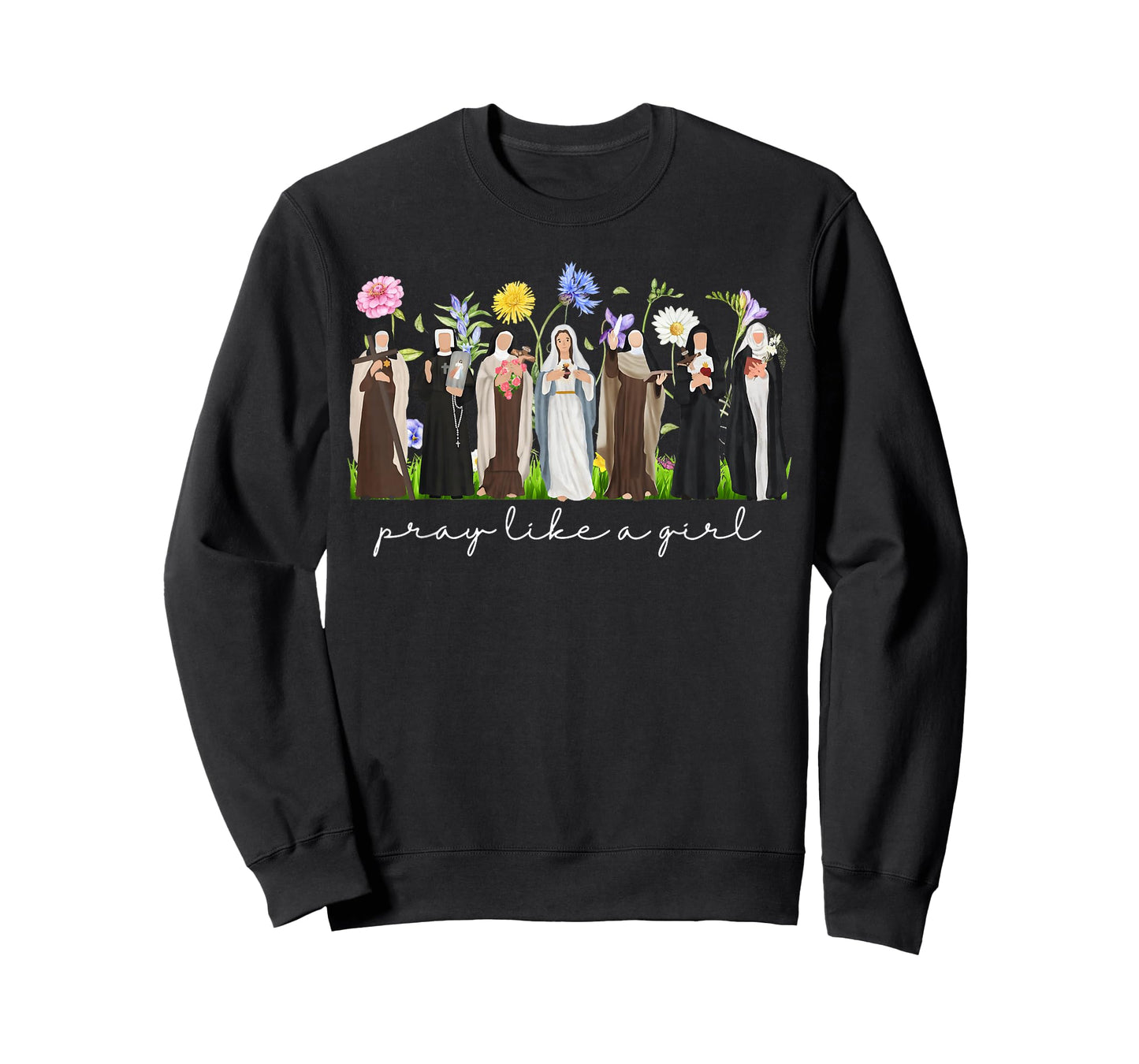 Pray Like A Girl Female Saints Catholic Christian Religious T-Shirt