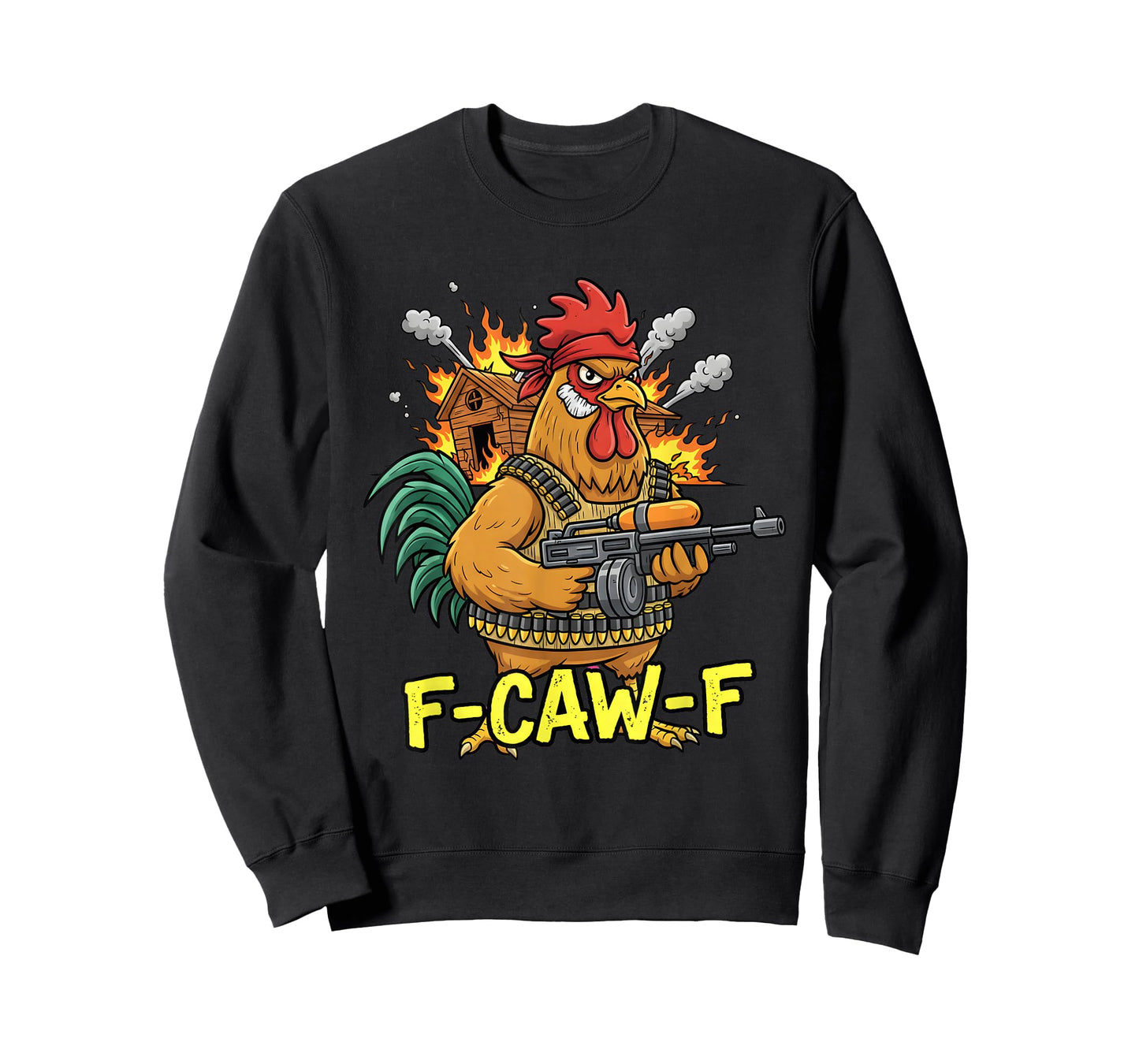 F Caw F Battle Rooster Commando Chicken Funny 80s Movie Fan T-Shirt