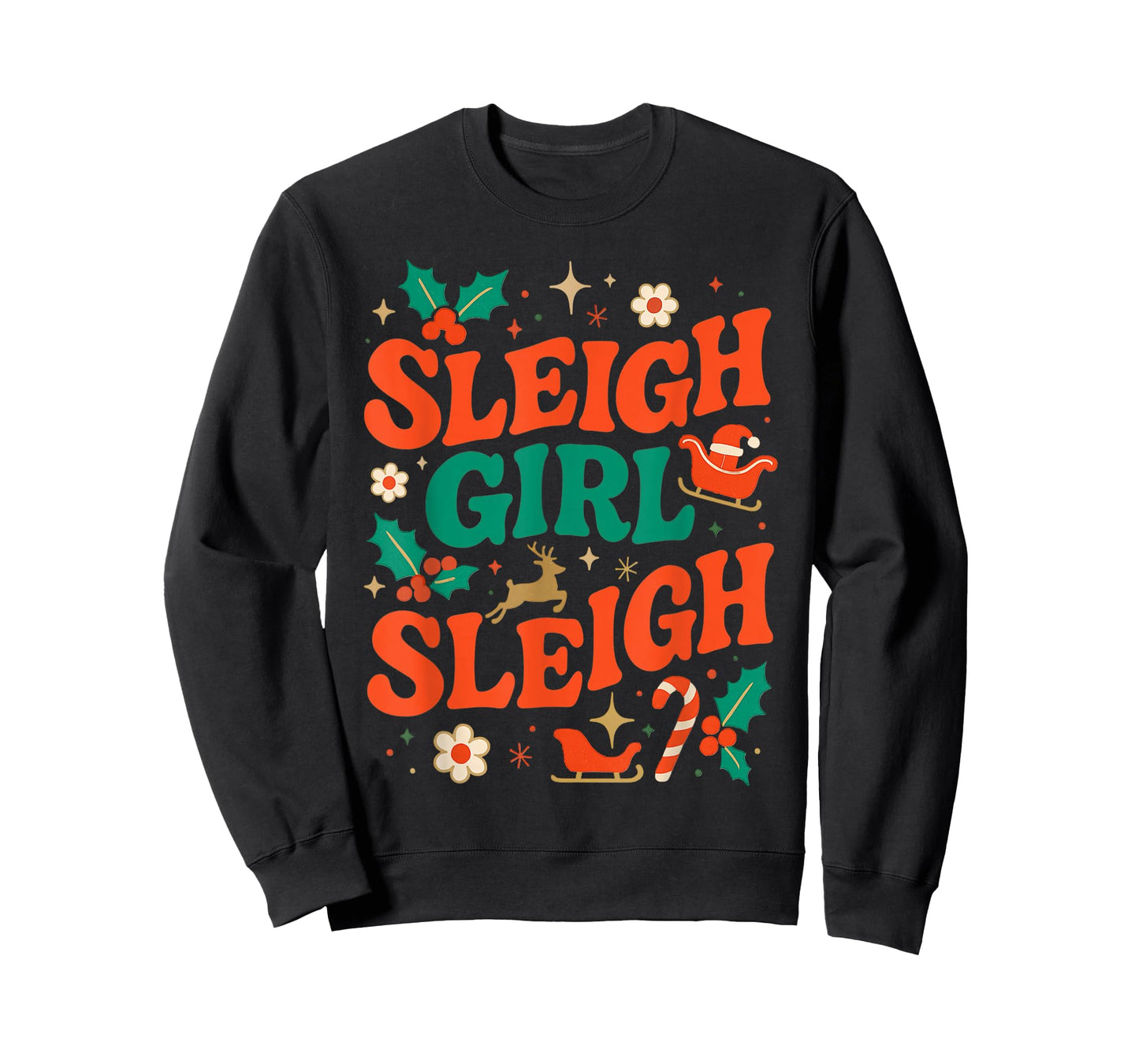 Funny Sleigh Girl Sleigh Vintage 70s Christmas Graphic T-Shirt