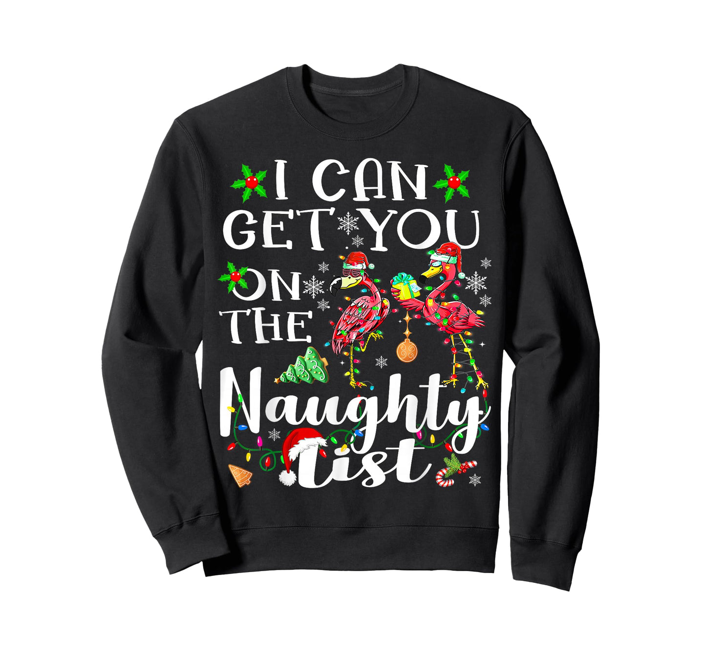 I Can Get You On The Naughty List Flamingo Christmas Lights T-Shirt