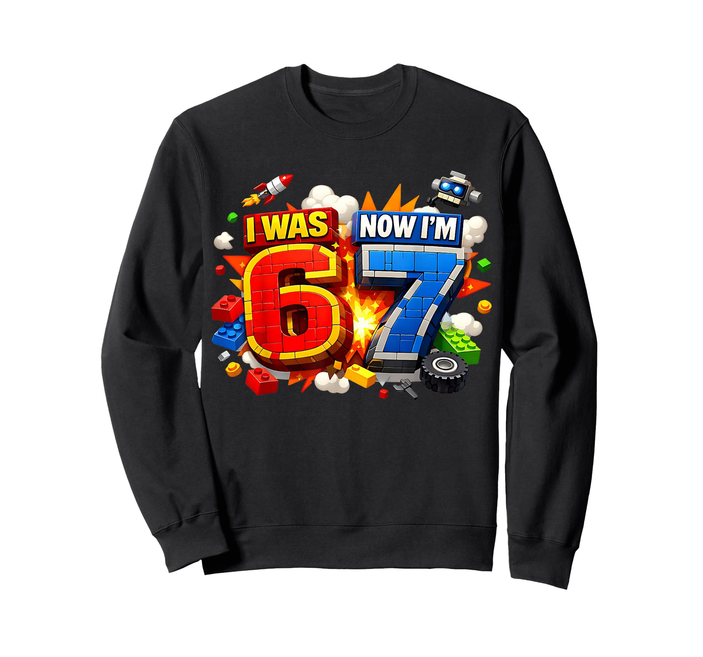 I was 6 Now I'm 7 Birthday 67 Meme Building Brick Kids T-Shirt