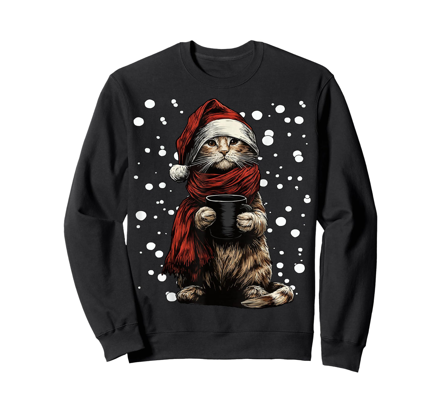Christmas Tabby Cat with Santa Hat Coffee Lover Funny Kitten T-Shirt