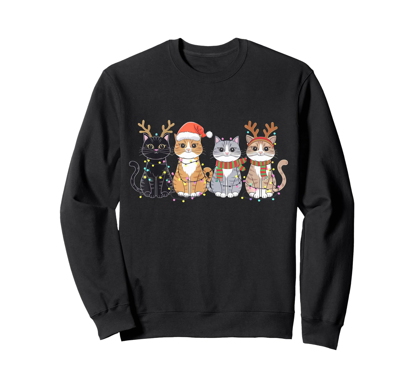 Black Cat Christmas Santa Hat Funny Meowy Cat T-Shirt