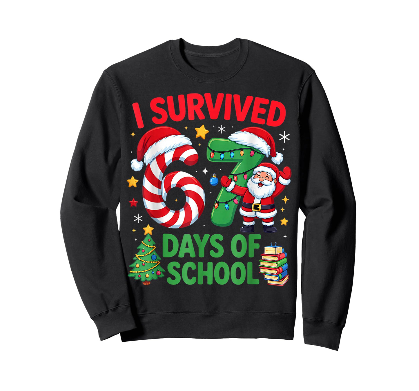 I Survived 67 Days of School Christmas Candy Cane Six Seven T-Shirt
