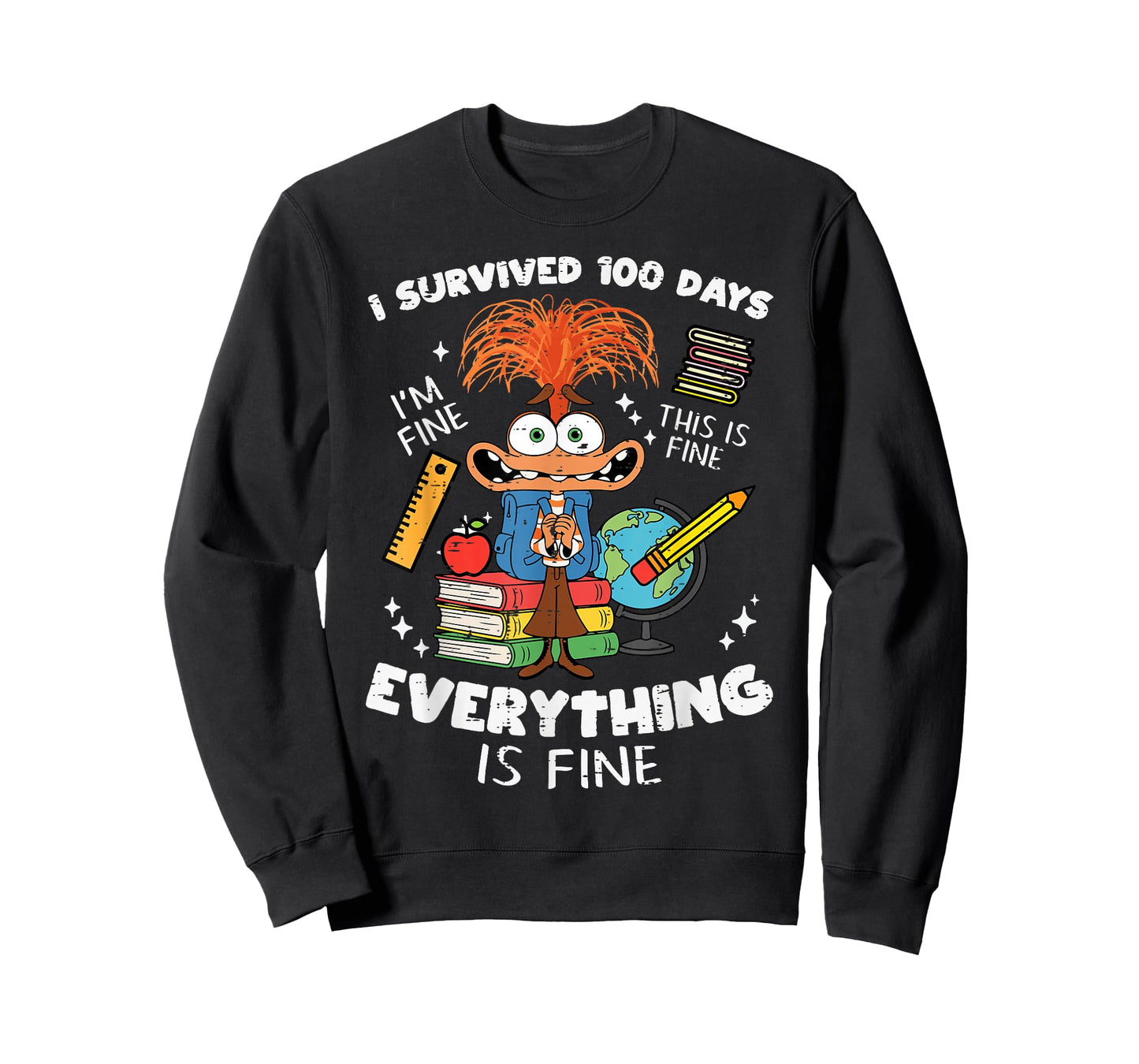 Survived 100 Days Im is Fine Anxiety 100th Day School Kids T-Shirt