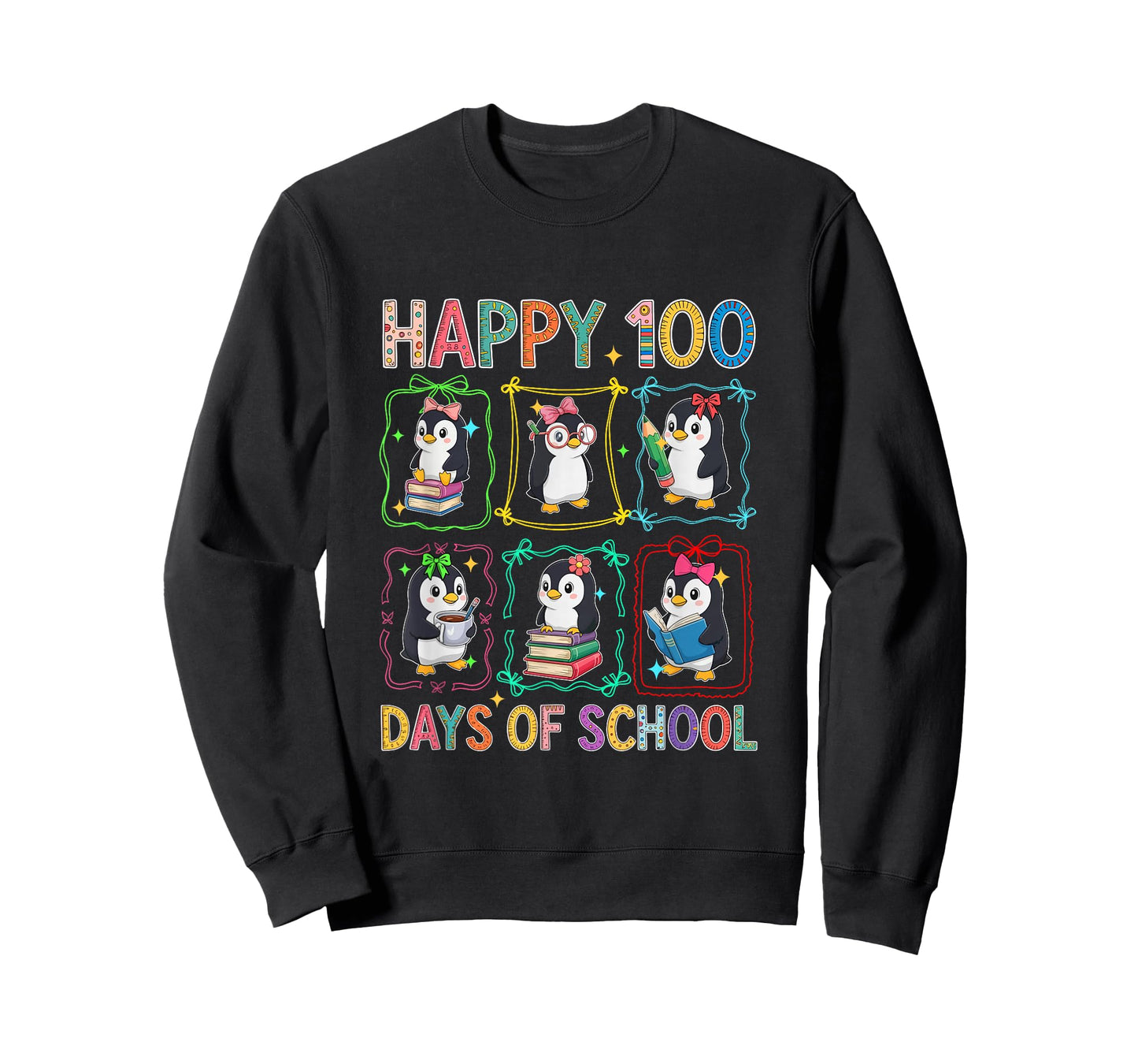 Happy 100 Days School Group Penguins Studying Students Kids T-Shirt