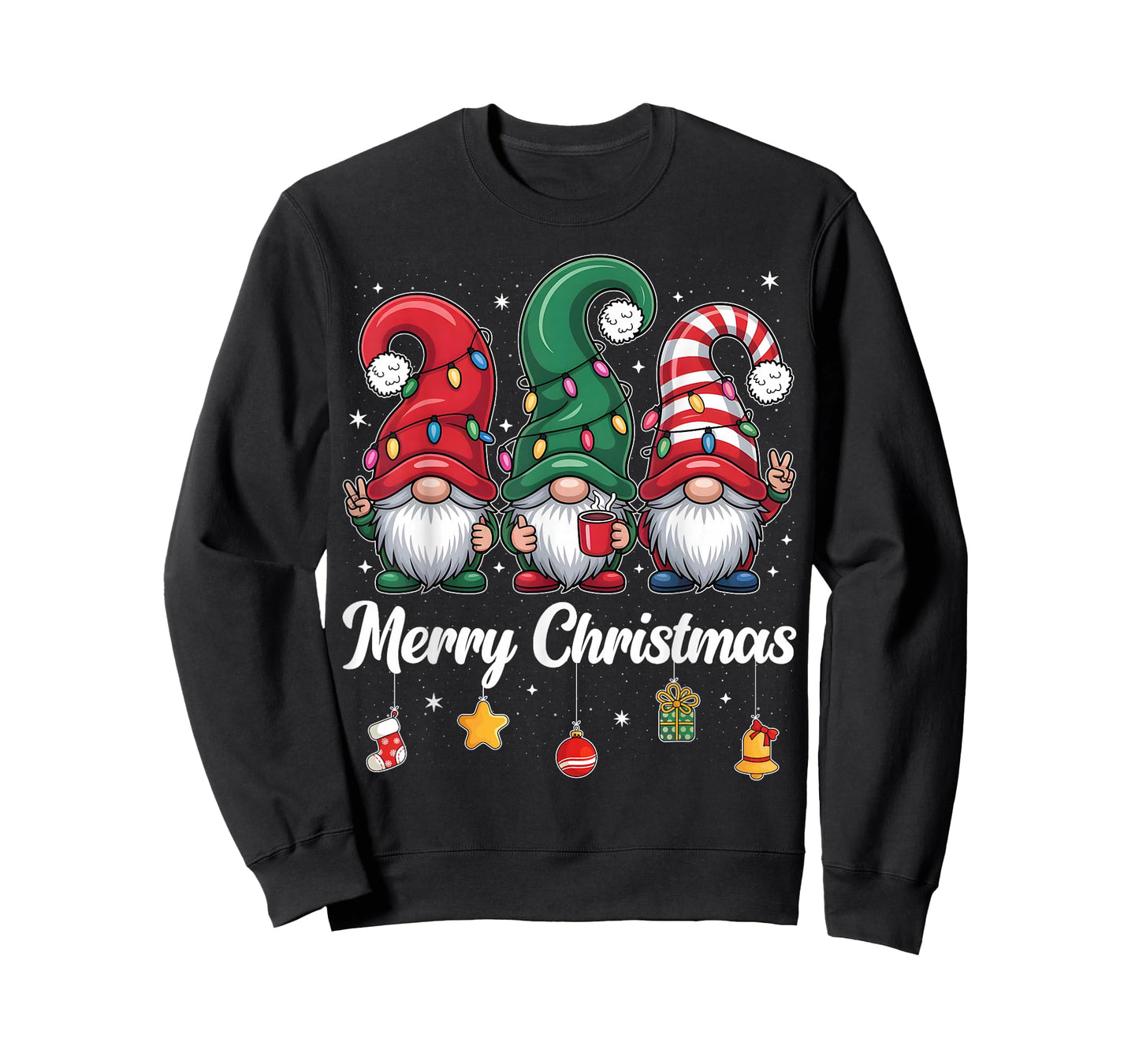 Cute Three Gnomes Merry Christmas Women Girls Kids Family T-Shirt