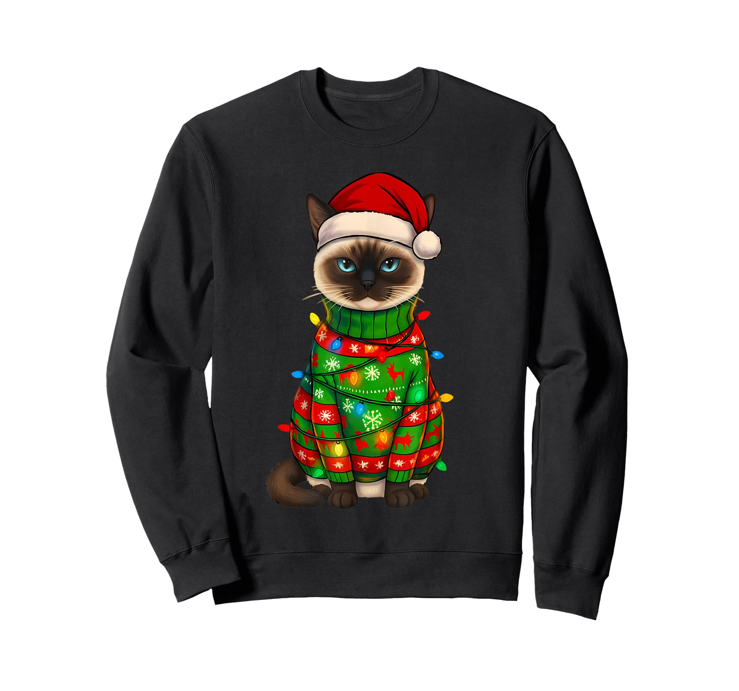Siamese Cat Christmas Lights Funny Santa Holiday Cats T-Shirt