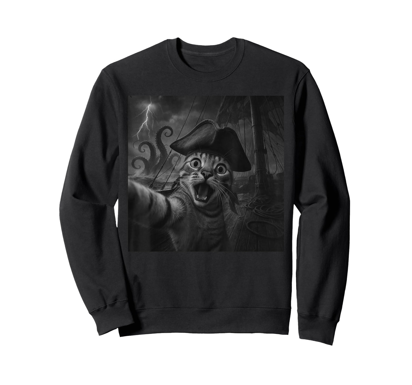 Cat Selfie with Kraken Octopus Funny Meme Men Women Kids T-Shirt