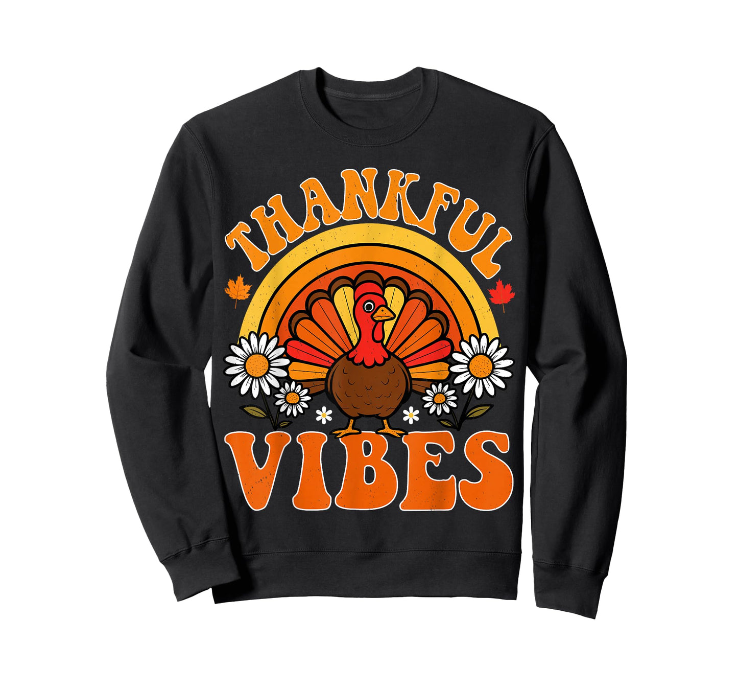 Thankful Vibes Autumn Retro Turkey Thanksgiving Rainbow T-Shirt