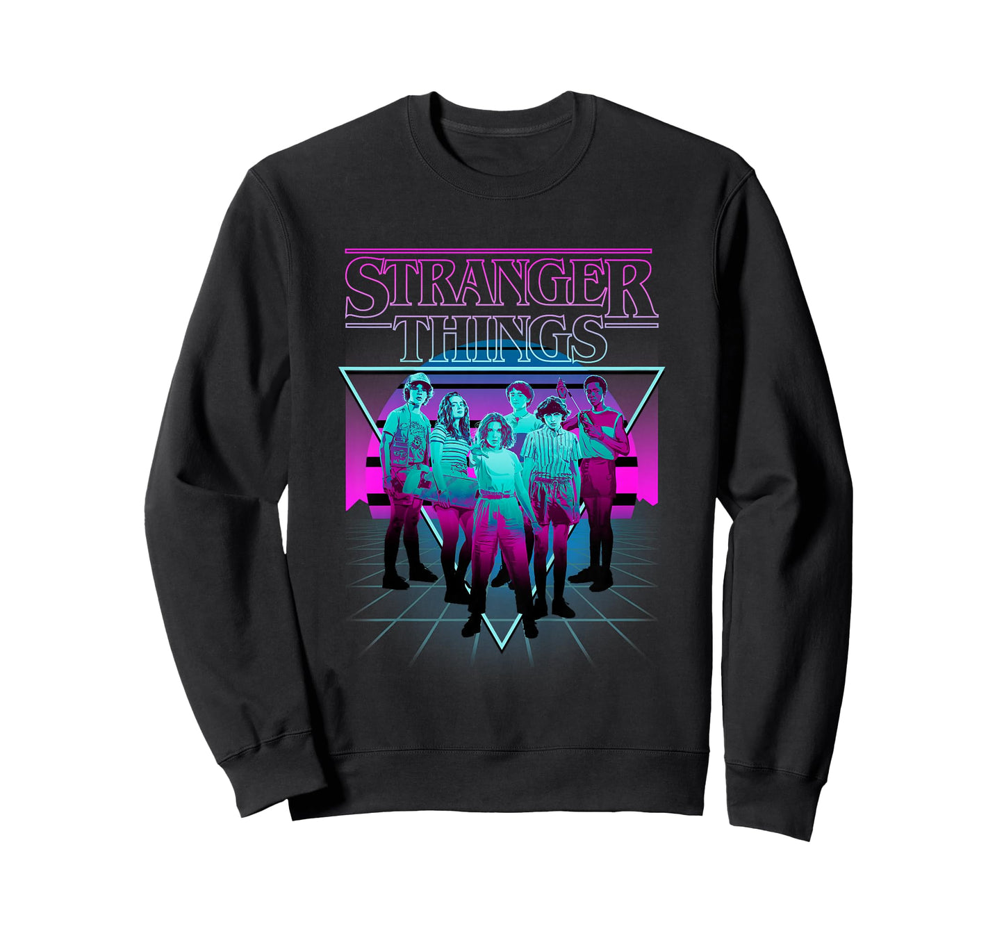 Stranger Things Group Shot Neon Triangle T-Shirt