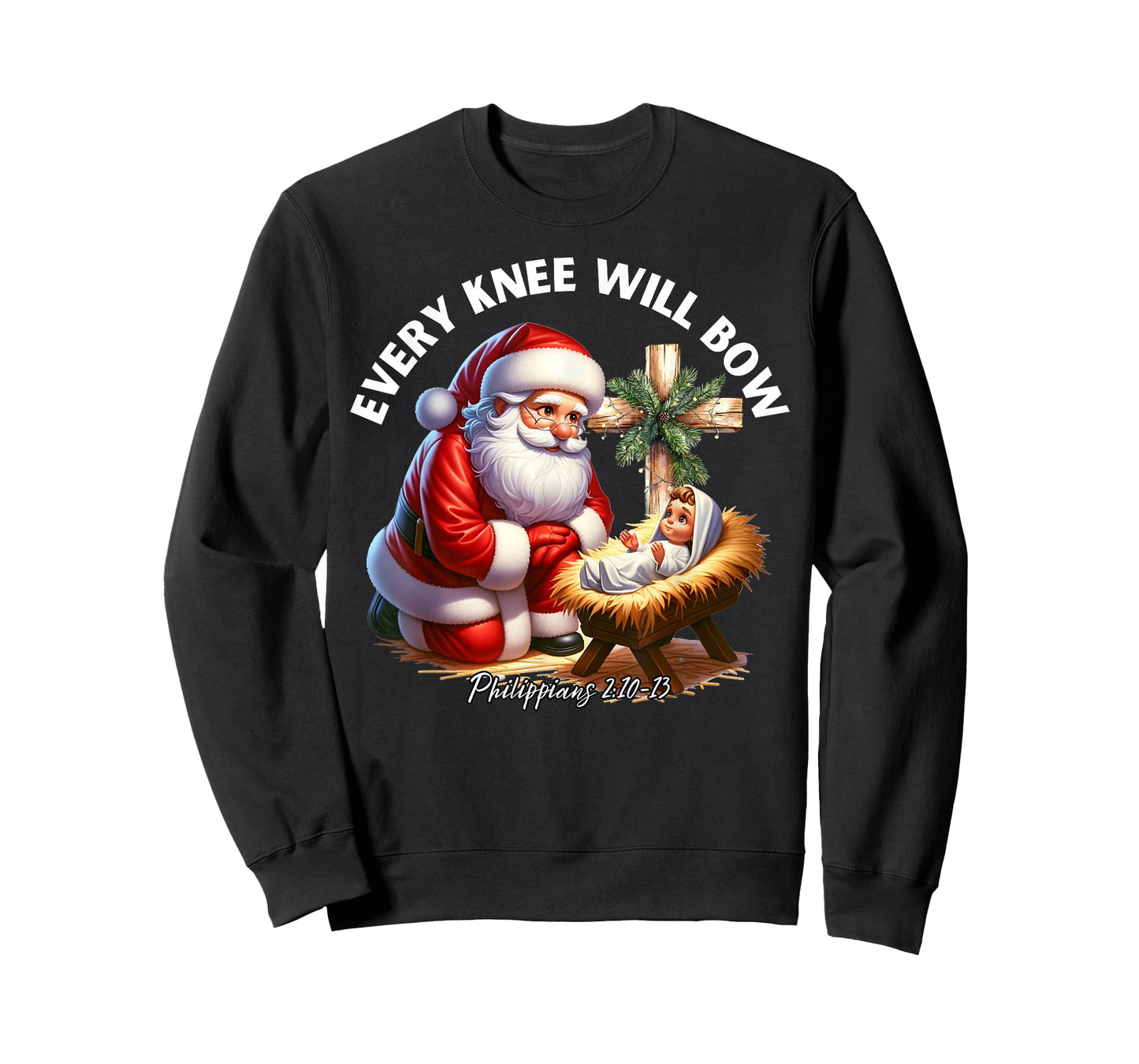 Santa Bowing to Jesus Every Knee Will Bow Philippians 2:10 T-Shirt