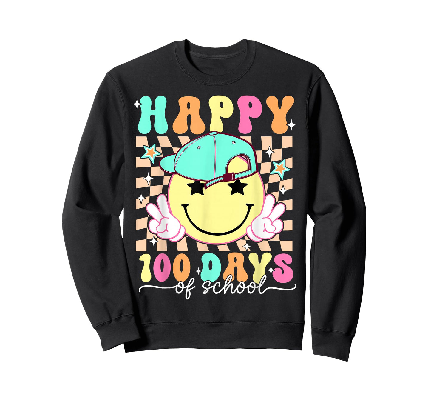 100 Days of School Vibes Groovy Smile Face Teachers Boys T-Shirt
