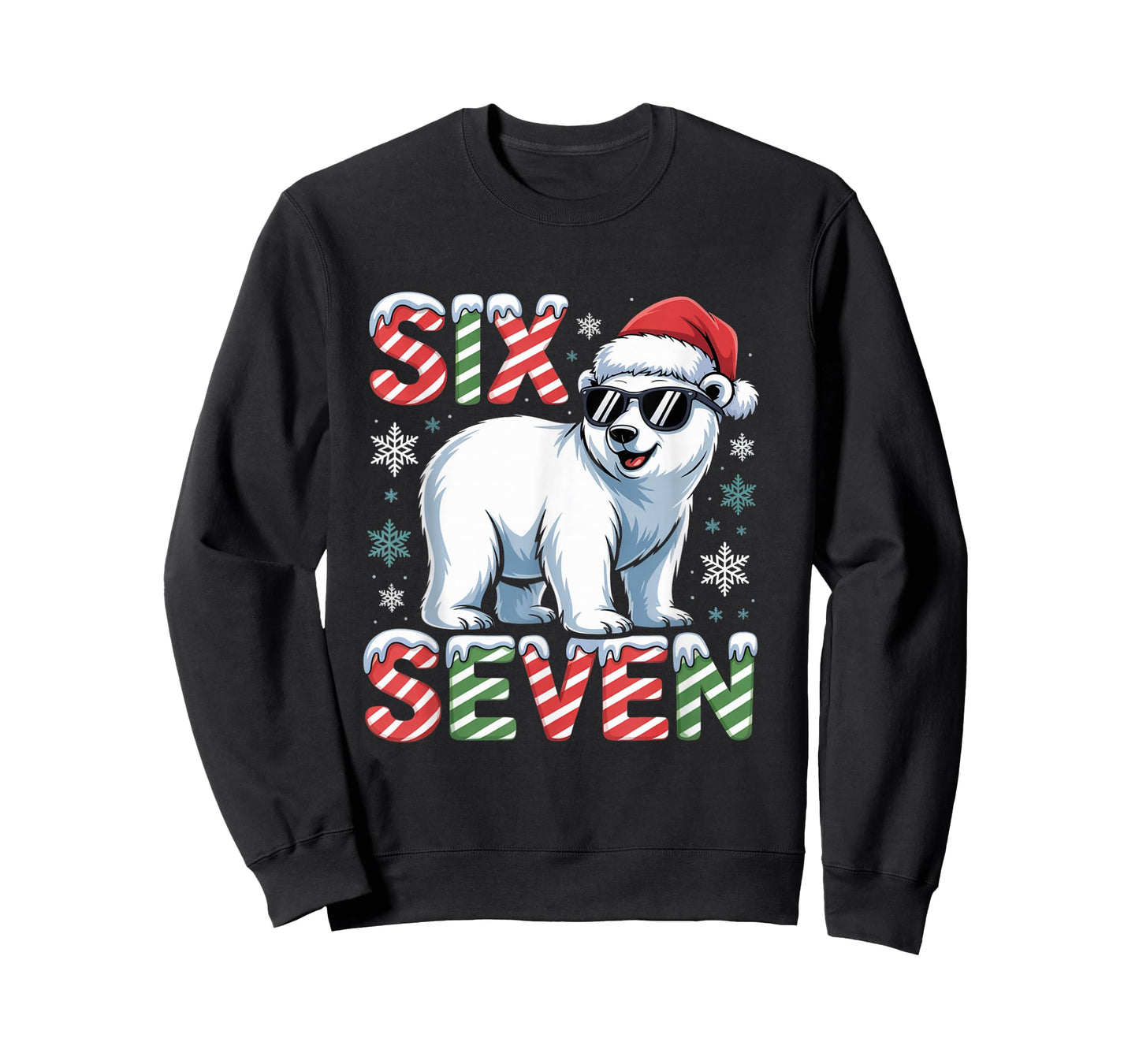Funny Six Seven Polar Bear Christmas 67 Santa Hat Winter T-Shirt