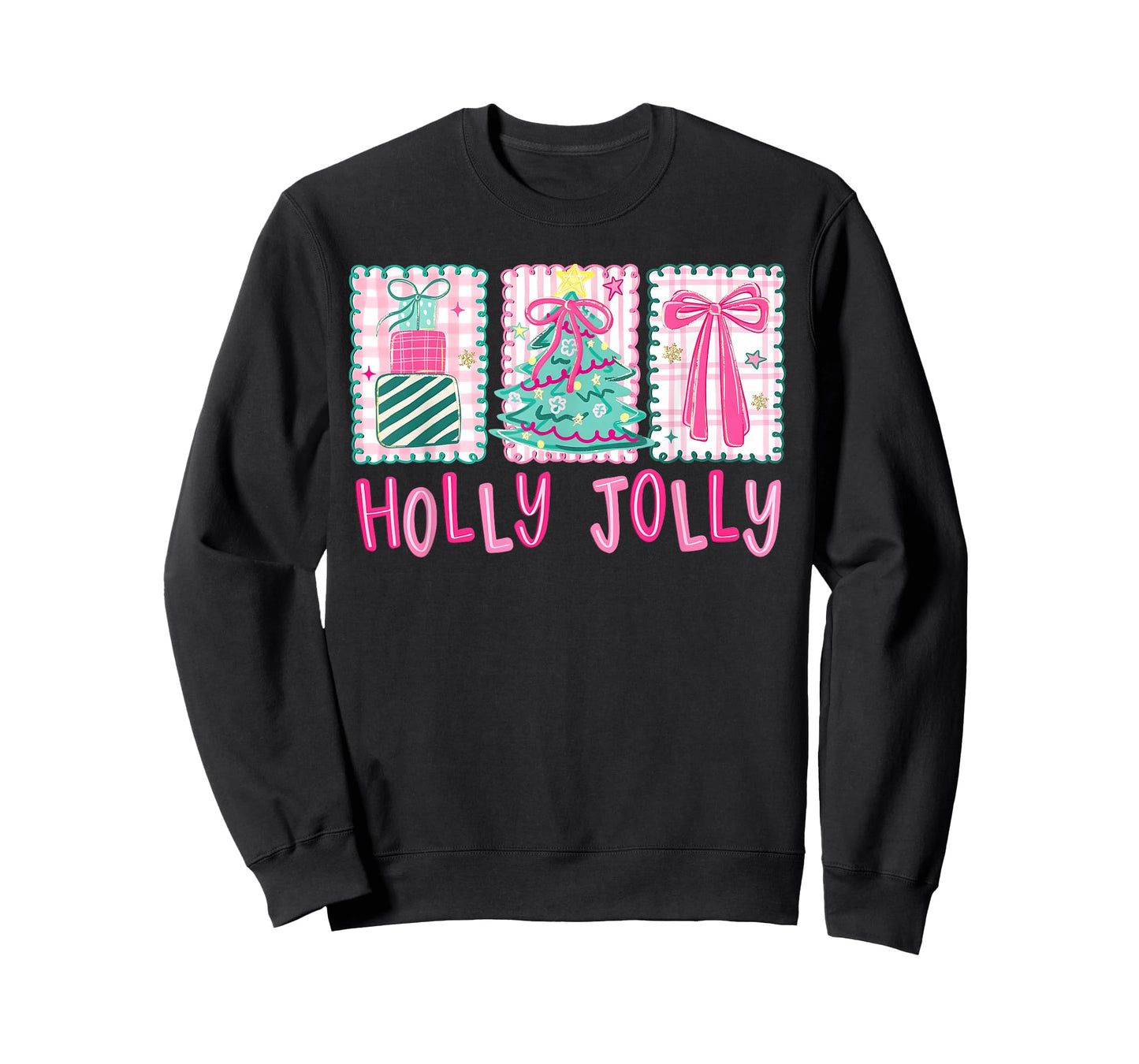 Preppy Holly Xmas Jolly Coquette Bow Christmas Tree Retro T-Shirt